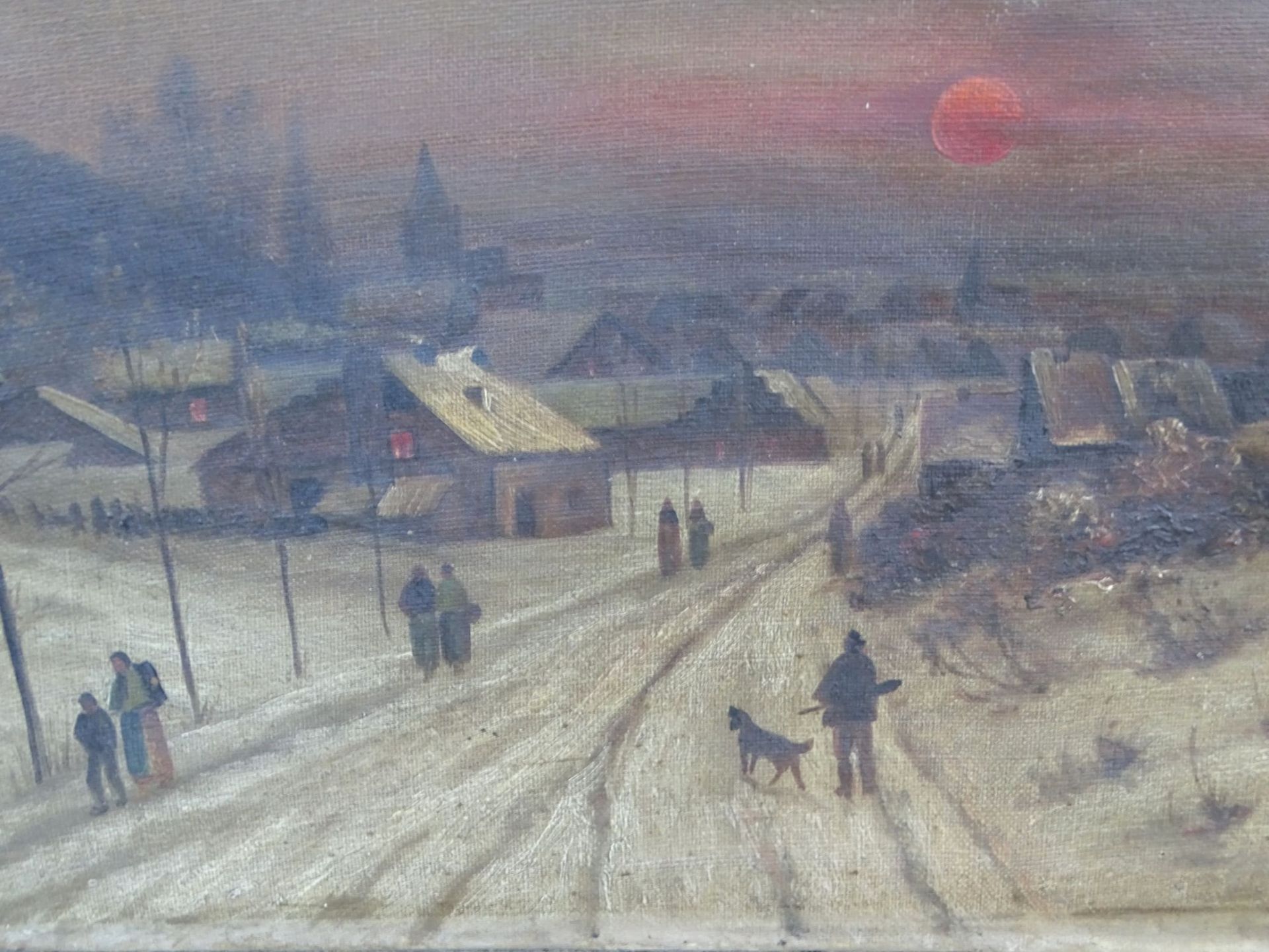 C. Reuter "winterliche Dorfstrasse" Öl/Leinen, li. oben mit Riss, reinigungsbedürf., 34x48- - -22.61 - Bild 2 aus 5