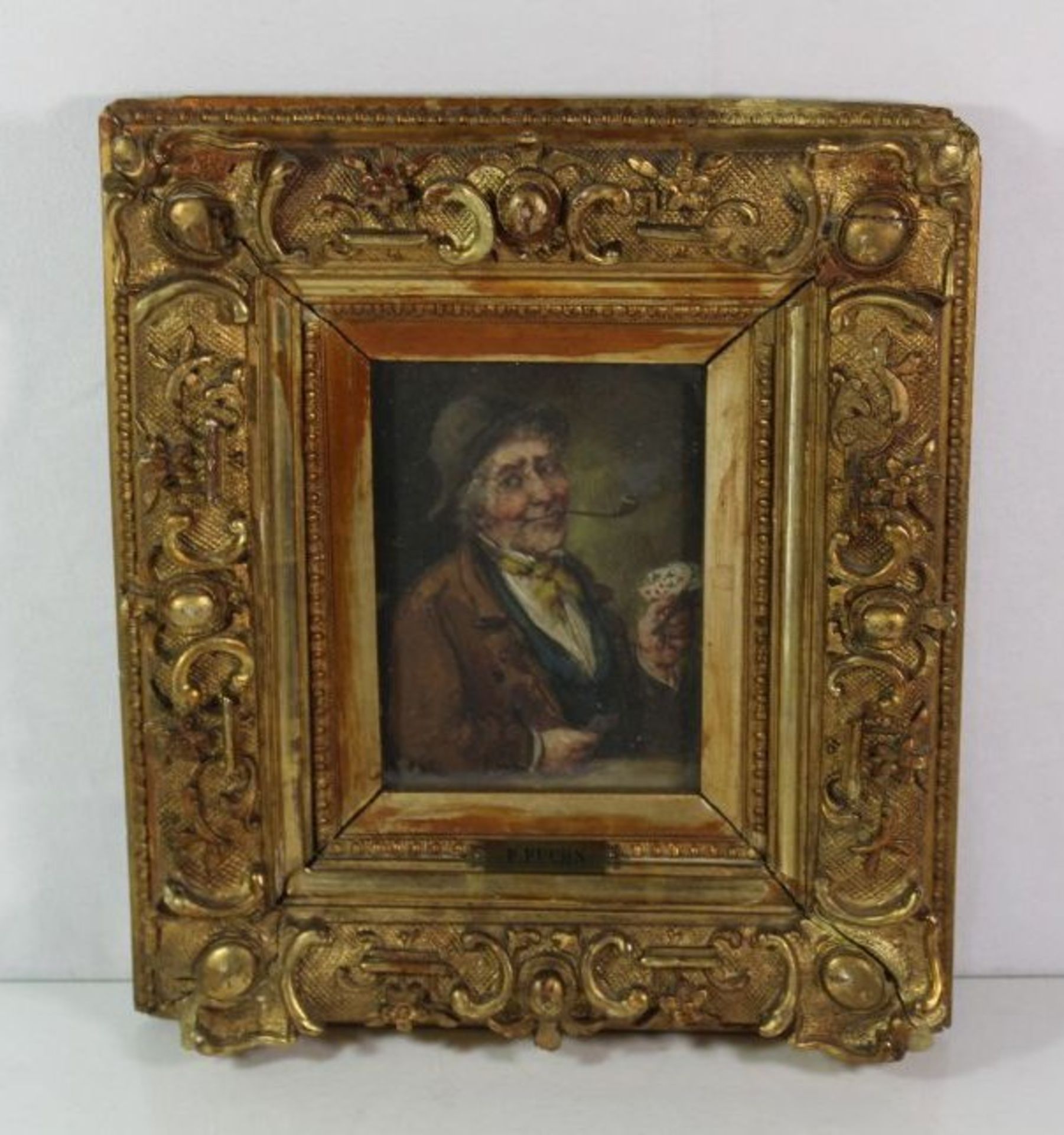 Franz Xaver FUCHS (1868-1944), Kartenspieler, Öl/Holz, alt gerahmt/Glas, RG 31 x 28cm.- - -22.61 % - Bild 2 aus 3