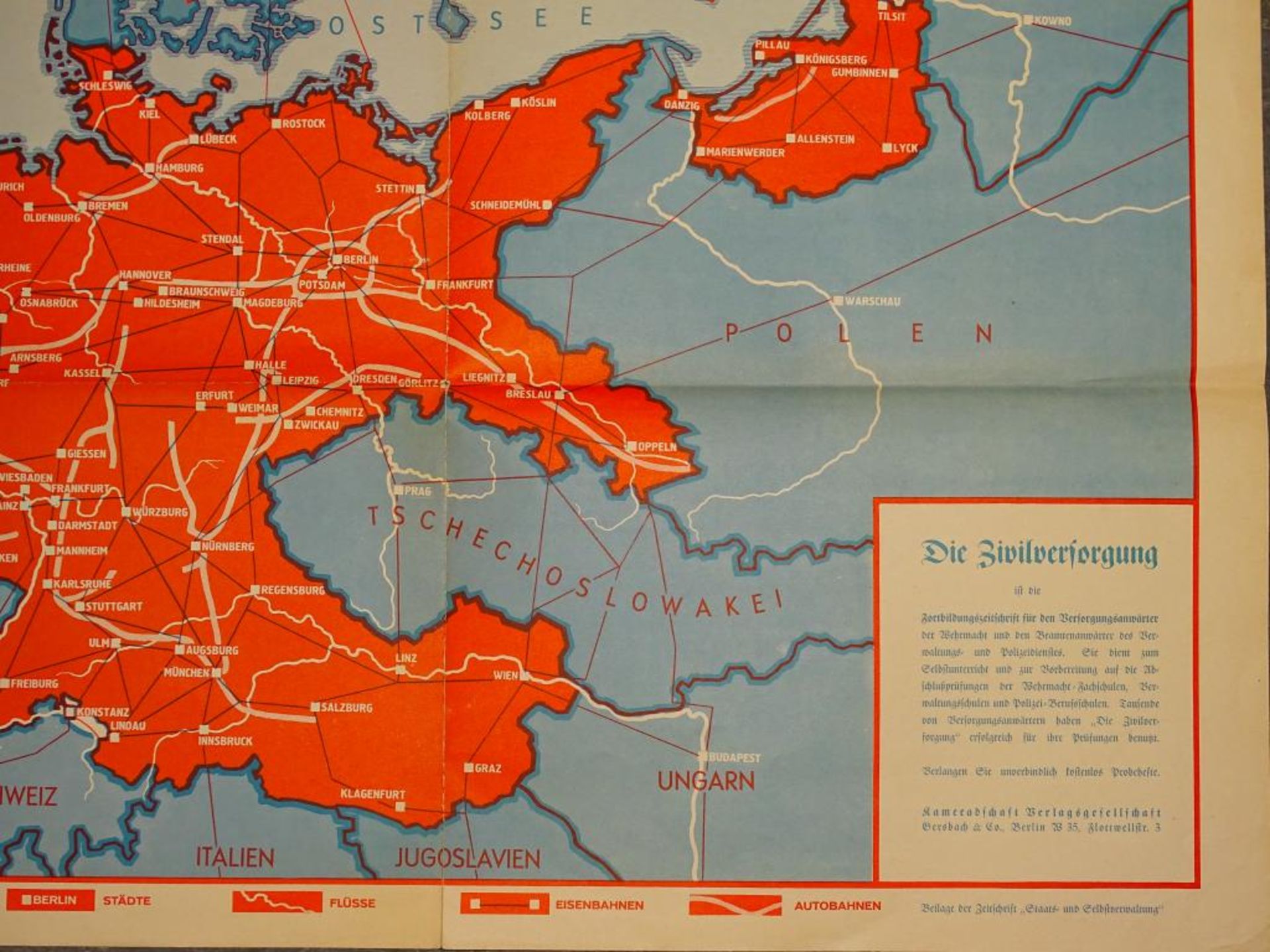 "Das Deutsche Reich" Landkarte um 1938, 40x60 cm- - -22.61 % buyer's premium on the hammer - Bild 4 aus 6