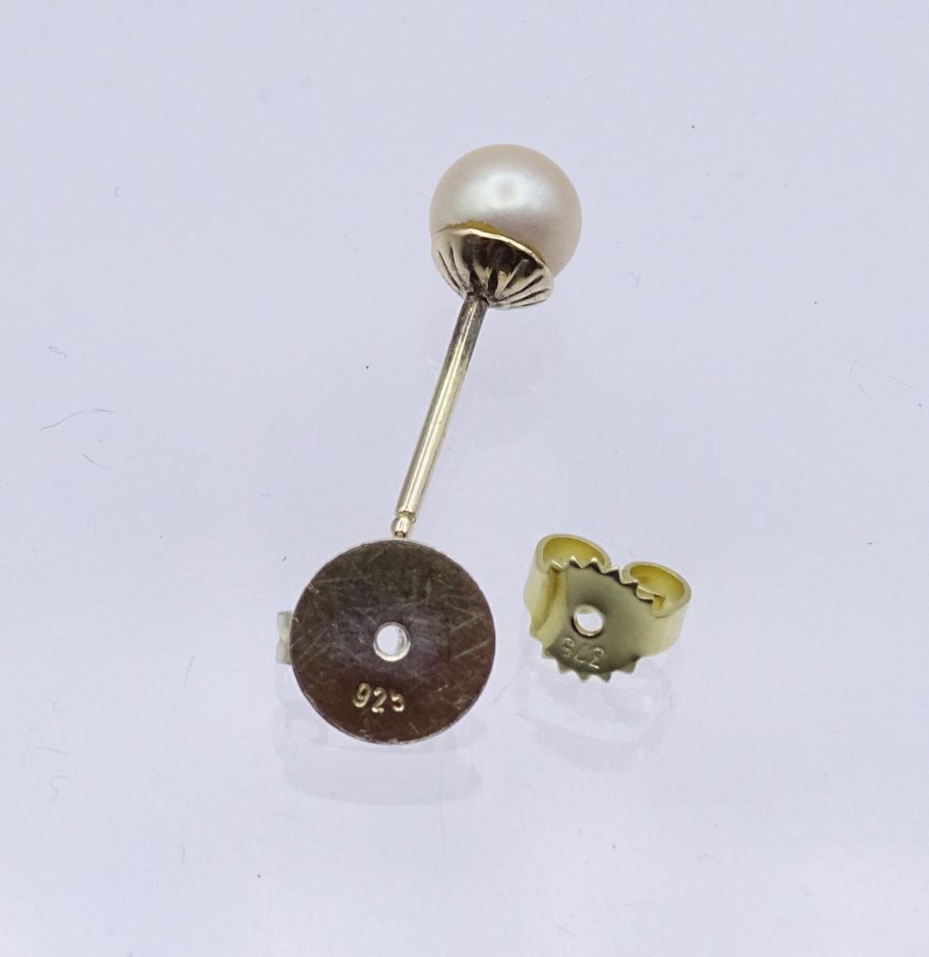 Einzelner Ohrstecker mit Perle (585) mit Schieber (375) und 925,Silber Schieber, Gold zus.0,75gr.- - - Bild 4 aus 4