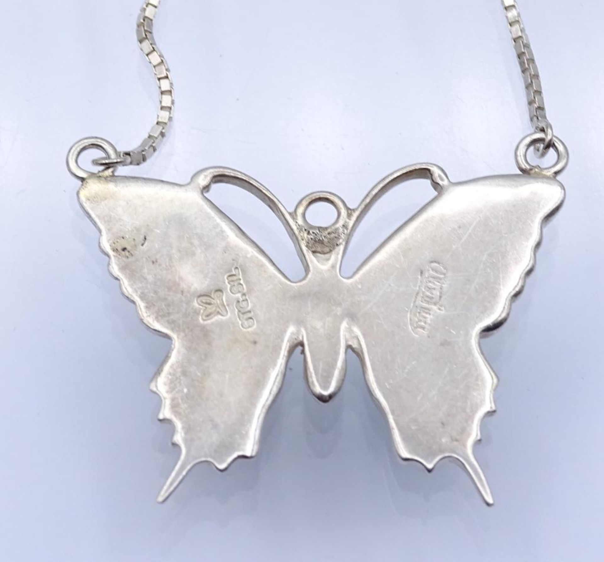 Sterling Silber Halskette mit Schmetterling, Perlmutt Besatz,L- 40cm, 10,3gr.- - -22.61 % buyer's - Bild 3 aus 4