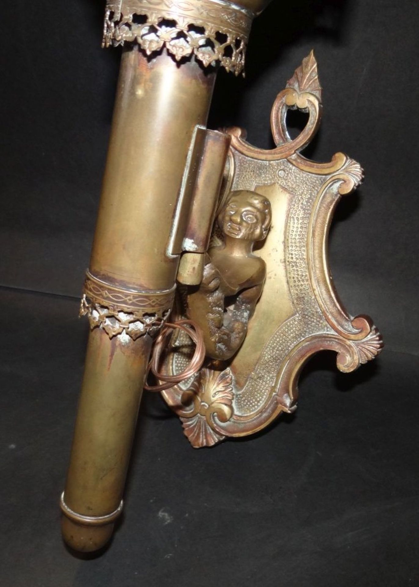 grosse Kutschenlampe mit Bronzeadler und figürlicher Halterung, H-66 cm, elektrifiziert, guter - Bild 4 aus 6