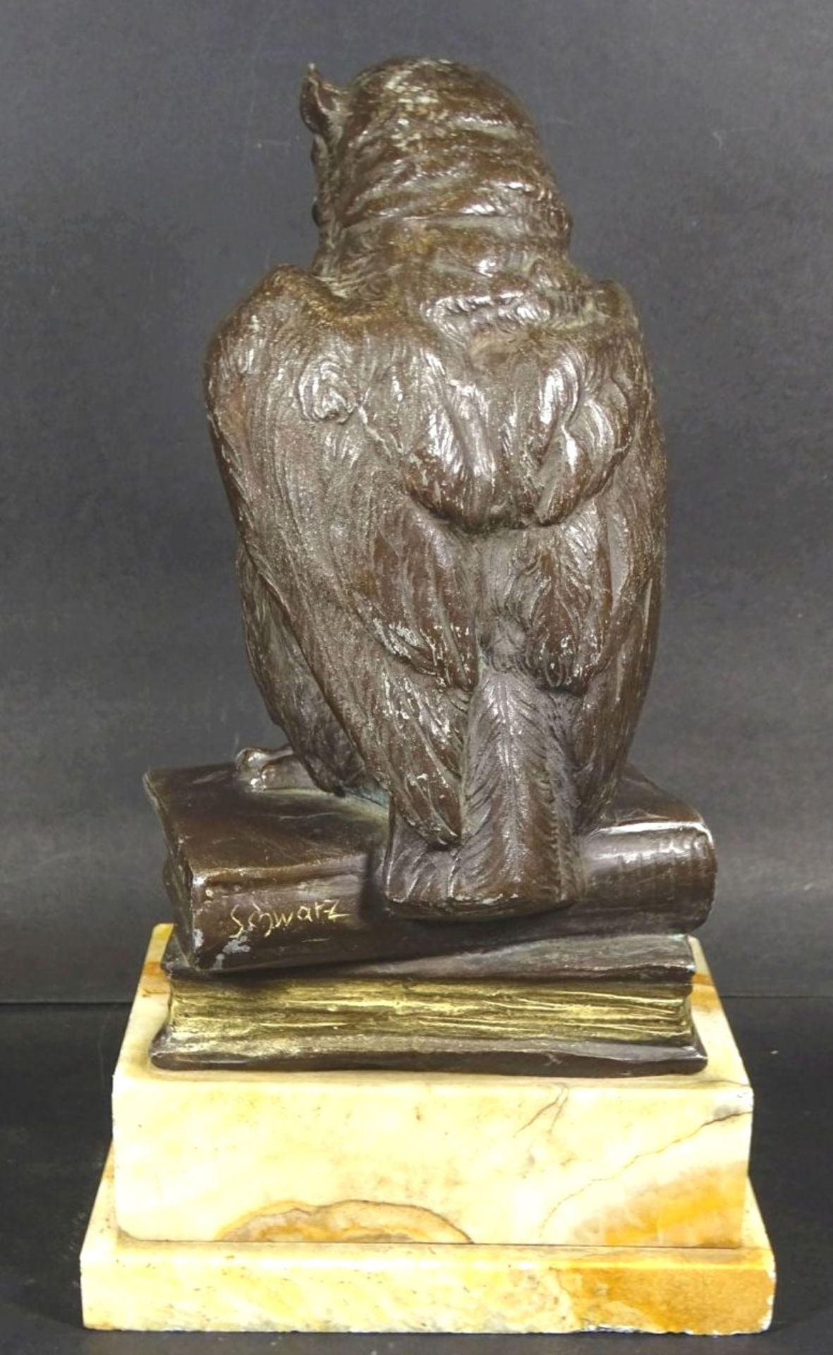 Schwarz, signierte Bronze "Eule auf Bücher" Marmorsockel, H-30 cm, 11x16 cm, 6,3 kg- - -22.61 % - Bild 4 aus 7