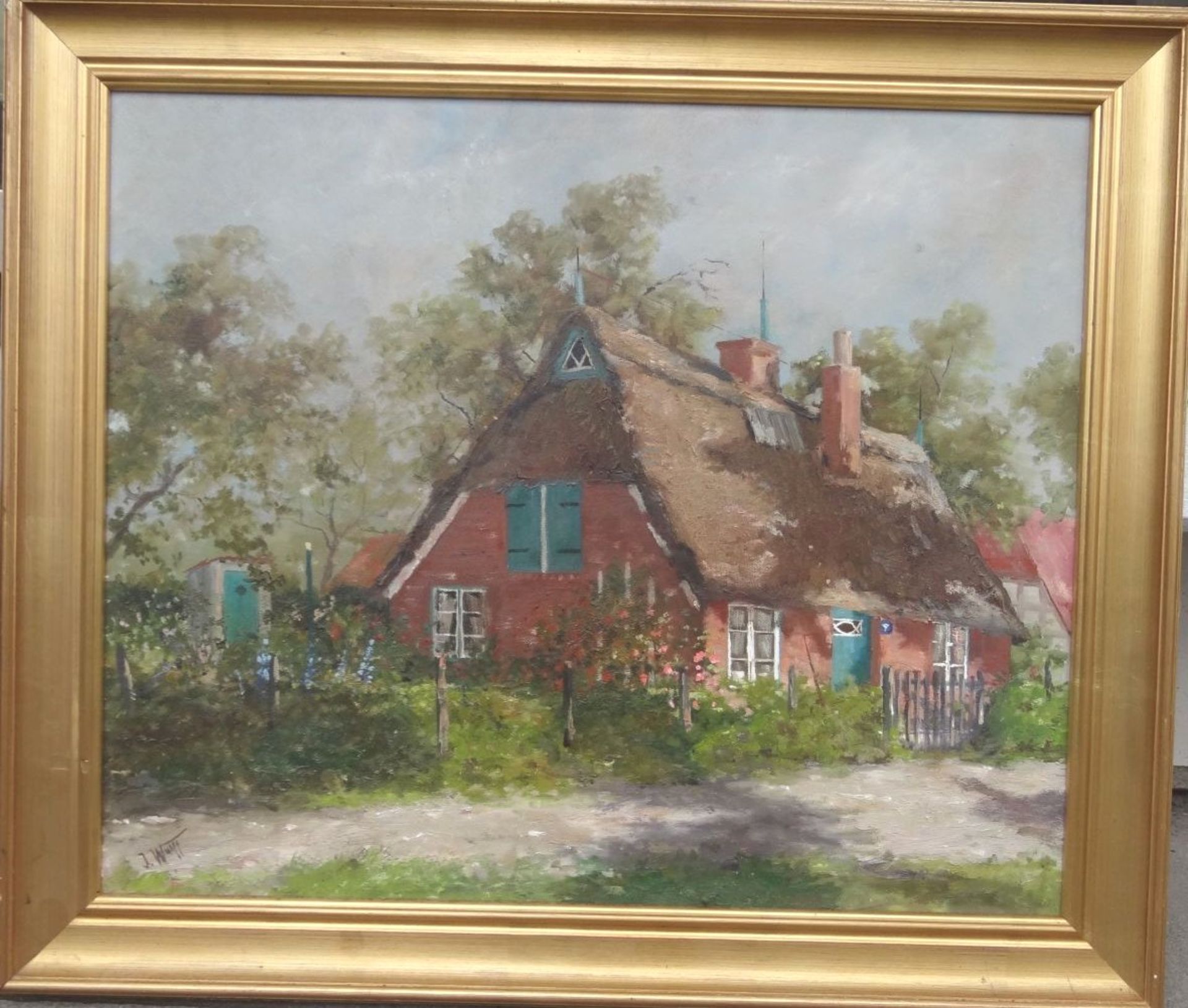 Jürgen WULFF (1928) "Bauernhaus in der Sonne", Öl/Leinen, gerahmt, RG 61x71- - -22.61 % buyer's - Bild 2 aus 5