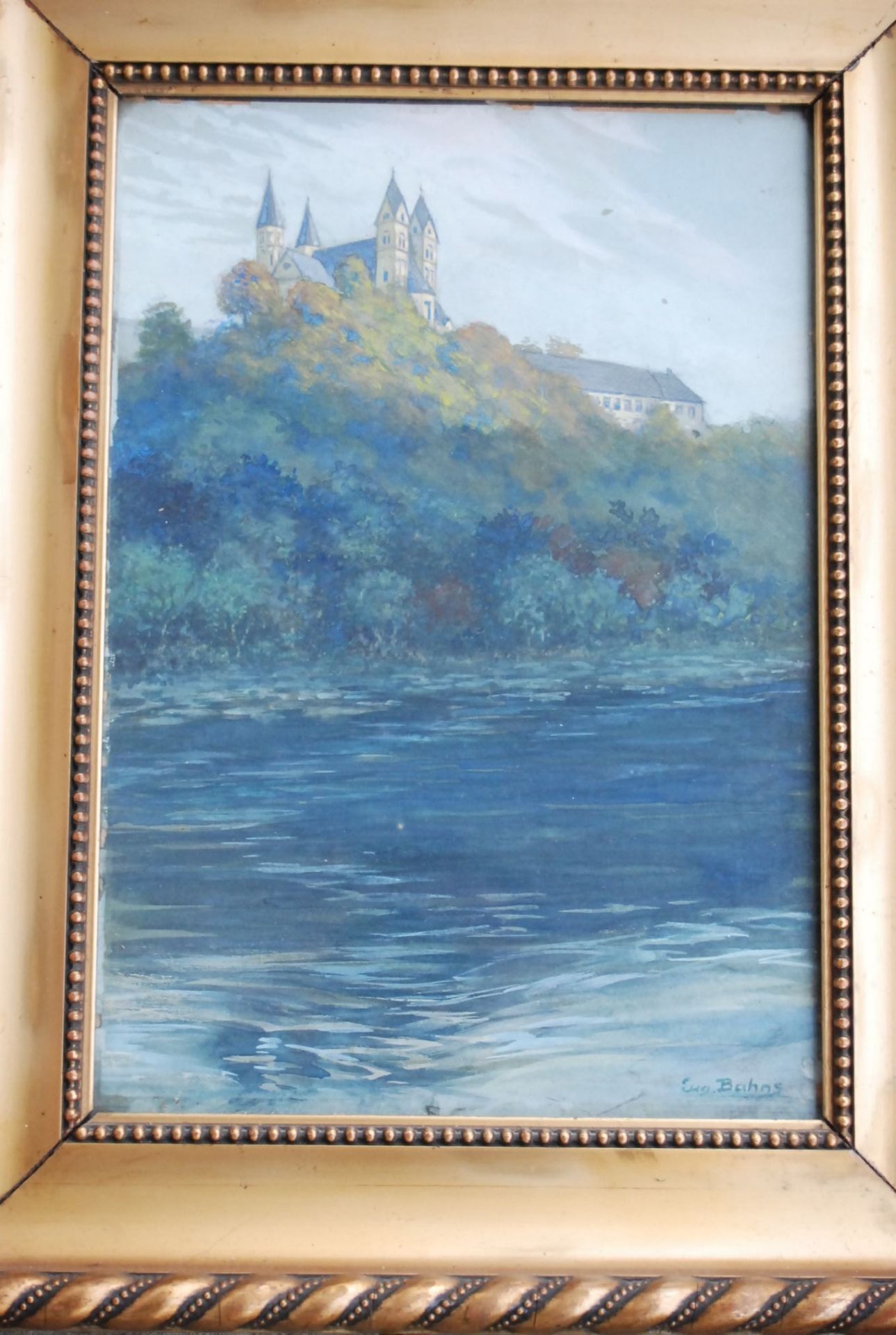 Eugen Bahns "Kloster Arnsberg/Lahn" Mischtechnik, ger/Glas, RG 46x35 cm- - -22.61 % buyer's - Bild 4 aus 5