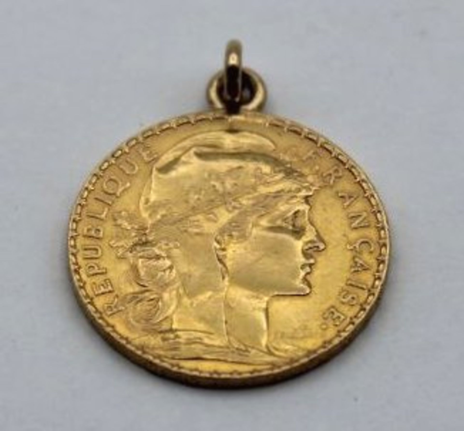 Goldmünze, 20 französische Franc, 1912, gehenkelt, ca. 6,7gr., D-2,1cm- - -22.61 % buyer's premium