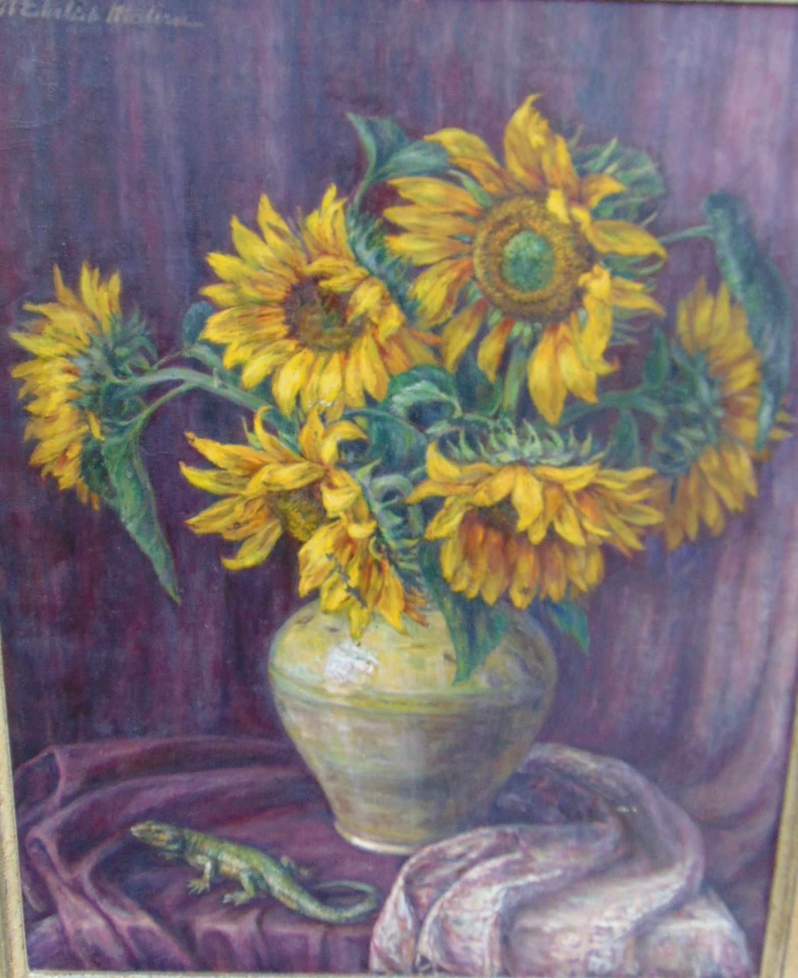 Marta EHRLICH (1910-1980) "Sonnenblumen in Vase", Öl/Leinen, gerahmt, RG 92x78 c- - -22.61 % buyer's - Bild 2 aus 4