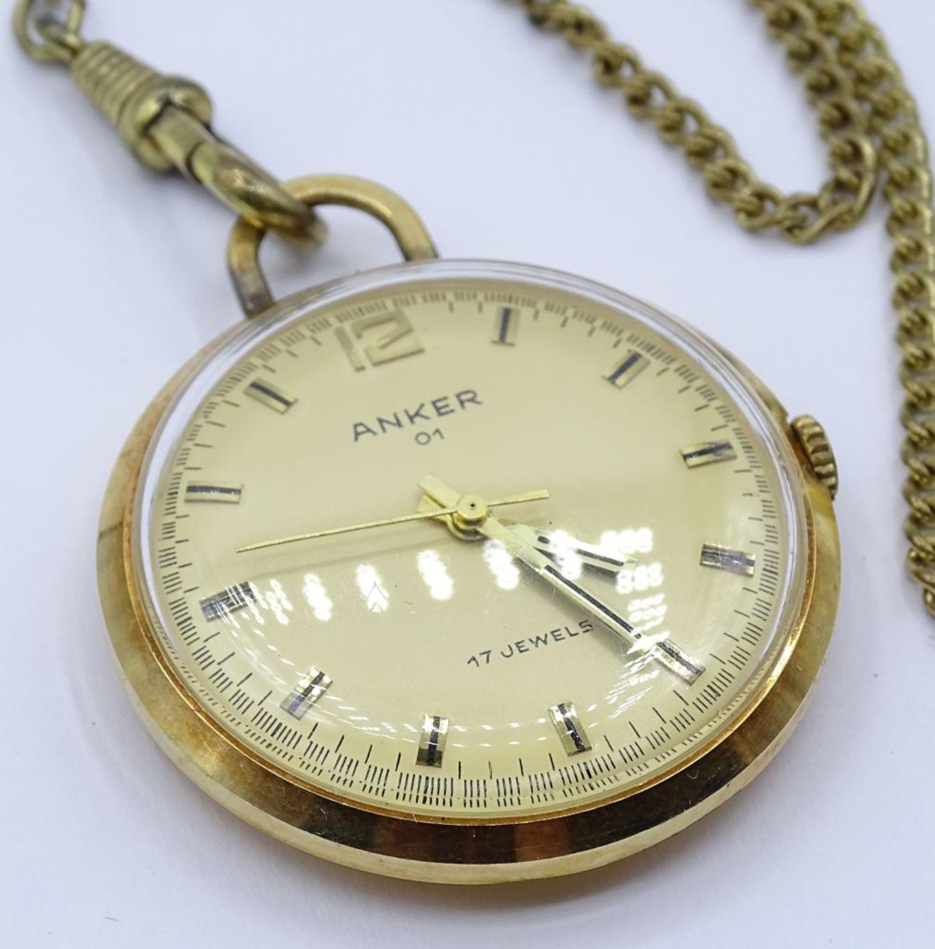 Frackuhr an Uhrenkette, "Anker 01", mechanisch,Werk läuft,vergoldet.d,3,4c- - -22.61 % buyer's - Bild 3 aus 4