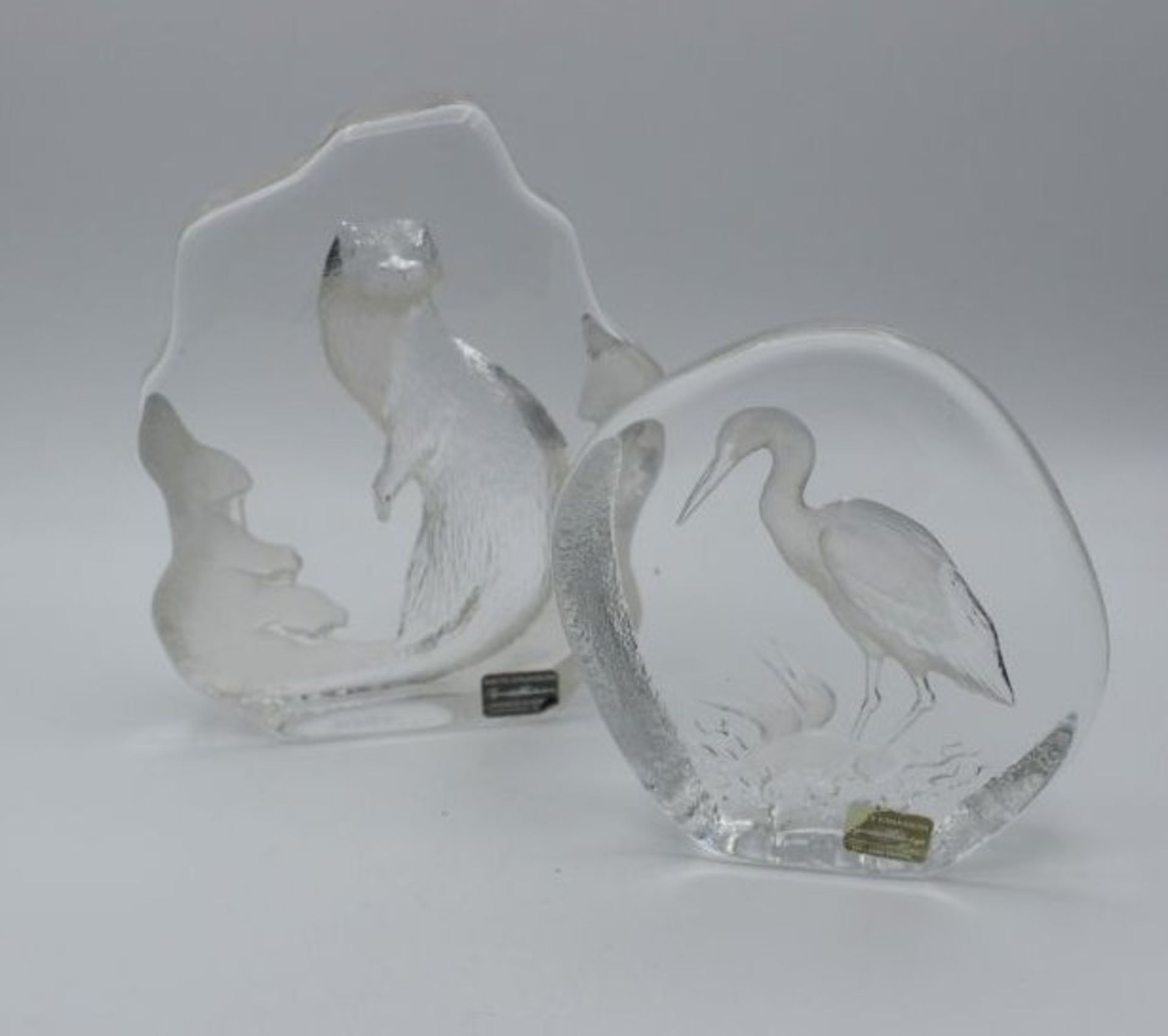 2x Glasobjekte, Lead Crystal, Mats Jonasson, Tierdarstellungen, ca. H-16,5cm.- - -22.61 % buyer's