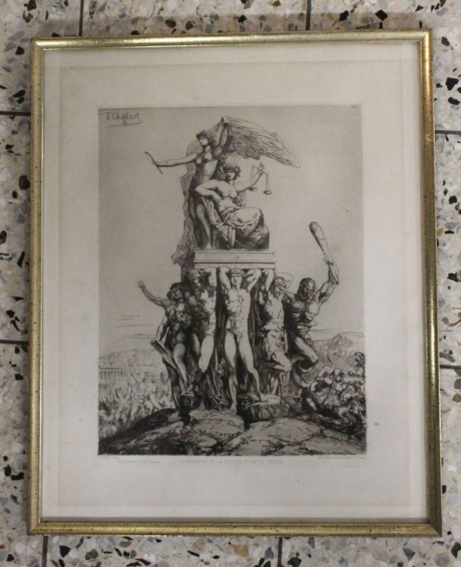 Radierung nach Chiflart, Le Triomphe de la Justice et de la Vérité, ger./Glas, RG 43 x 35cm- - -22. - Bild 2 aus 2