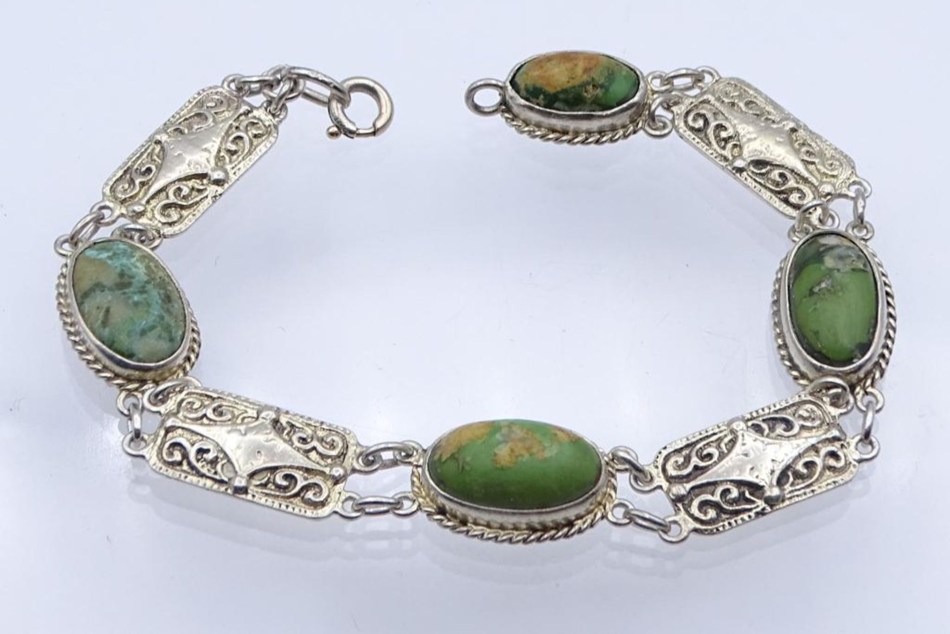 Silber Armband mit Cabochons,Aventurine?,Silber gepr.L- 20,5cm, 17,7gr.- - -22.61 % buyer's