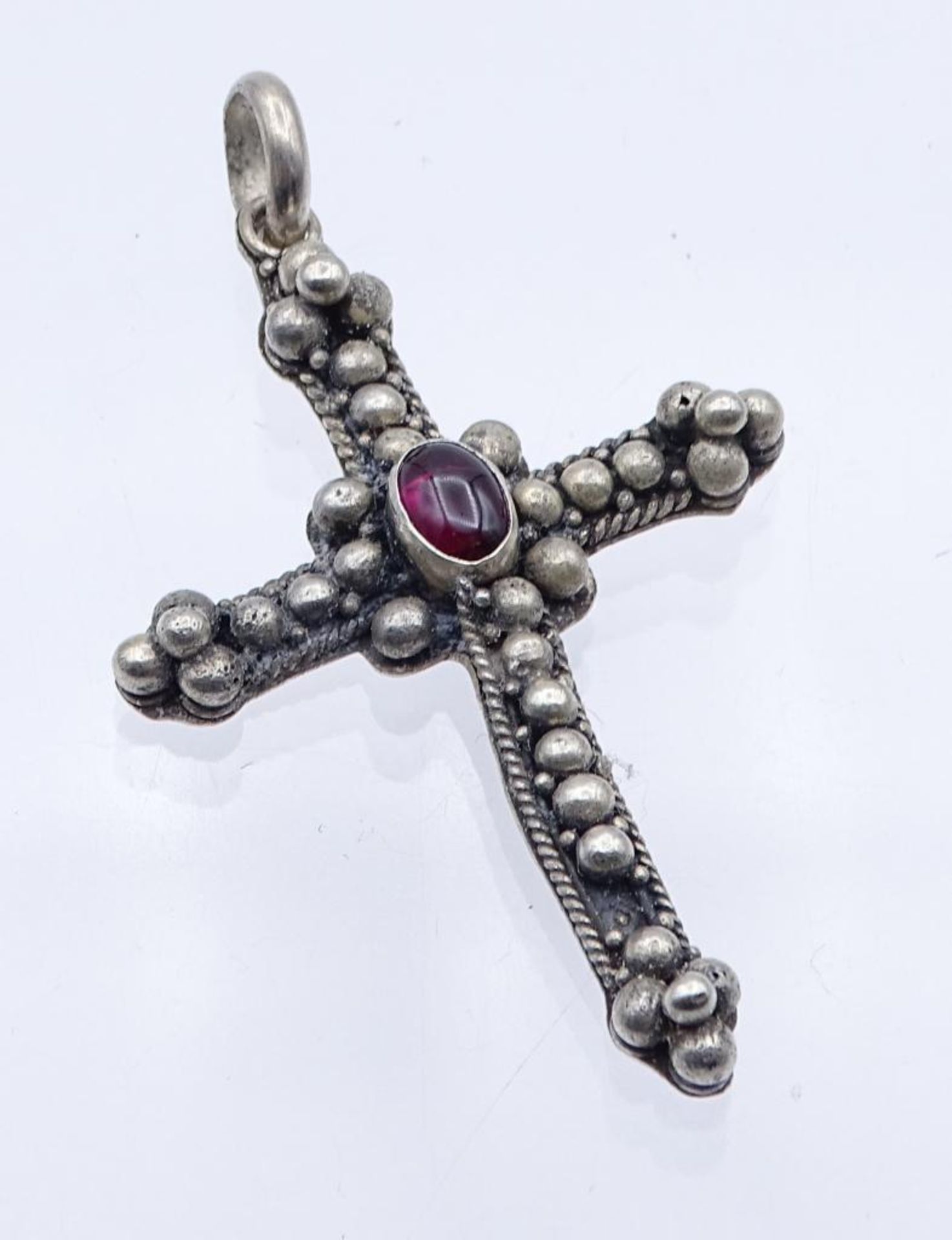 Brustkreuz Anhänger mit Granat Cabochon,Silber 925/000, 4,8gr., 4,8cm, eine Kugel fehl- - -22.61 %