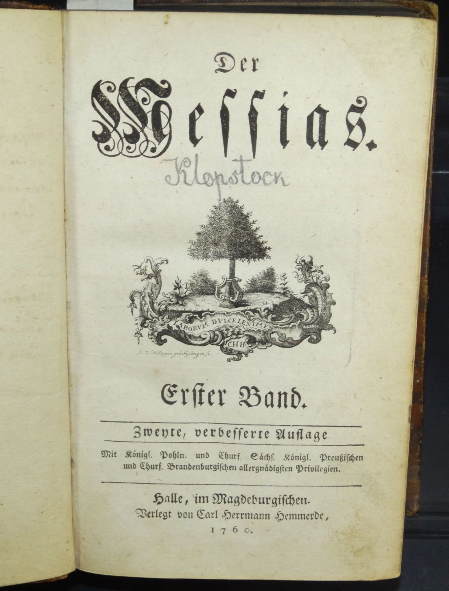 Klopstock, Friedrich Gottlieb: Der Messias. 1760, 4 Bände (1-20.Gesang) in einem Buch, - Bild 4 aus 10
