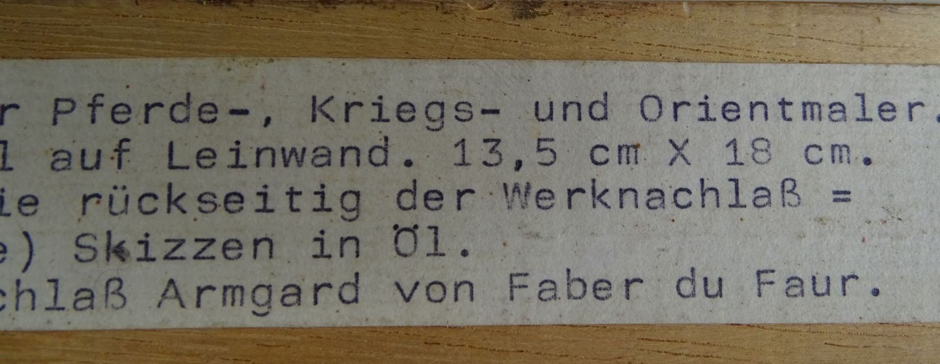 Otto VON FABER DU FAUR (1828-1901) "Pferde am Waldrand", rückseitige Skizze, Öl/Leinen, 13,5x18 - Bild 6 aus 7