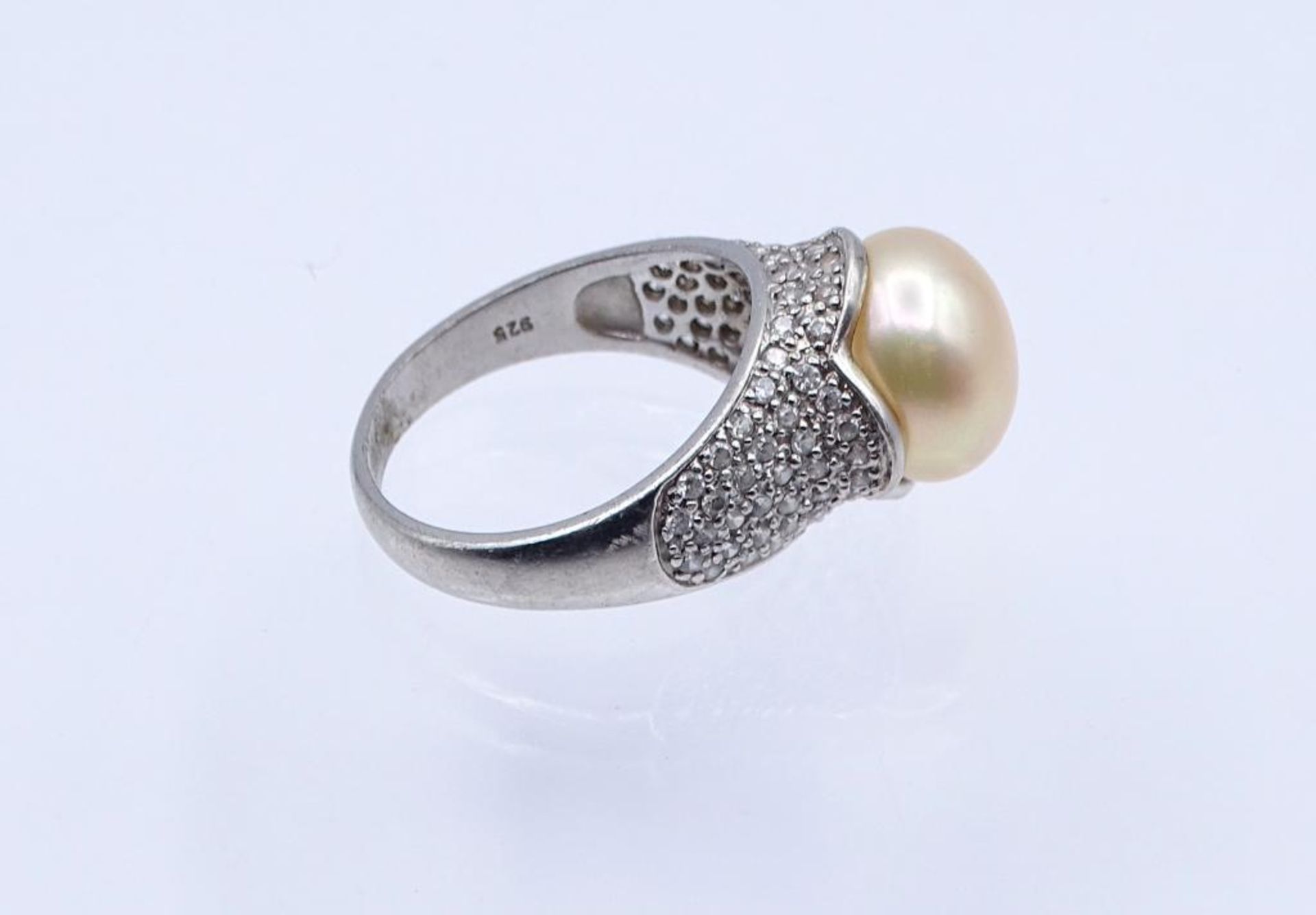 Silber Ring mit Perle und klaren Steinen,Silber 925/000, 5,8gr.RG 58- - -22.61 % buyer's premium - Bild 2 aus 3