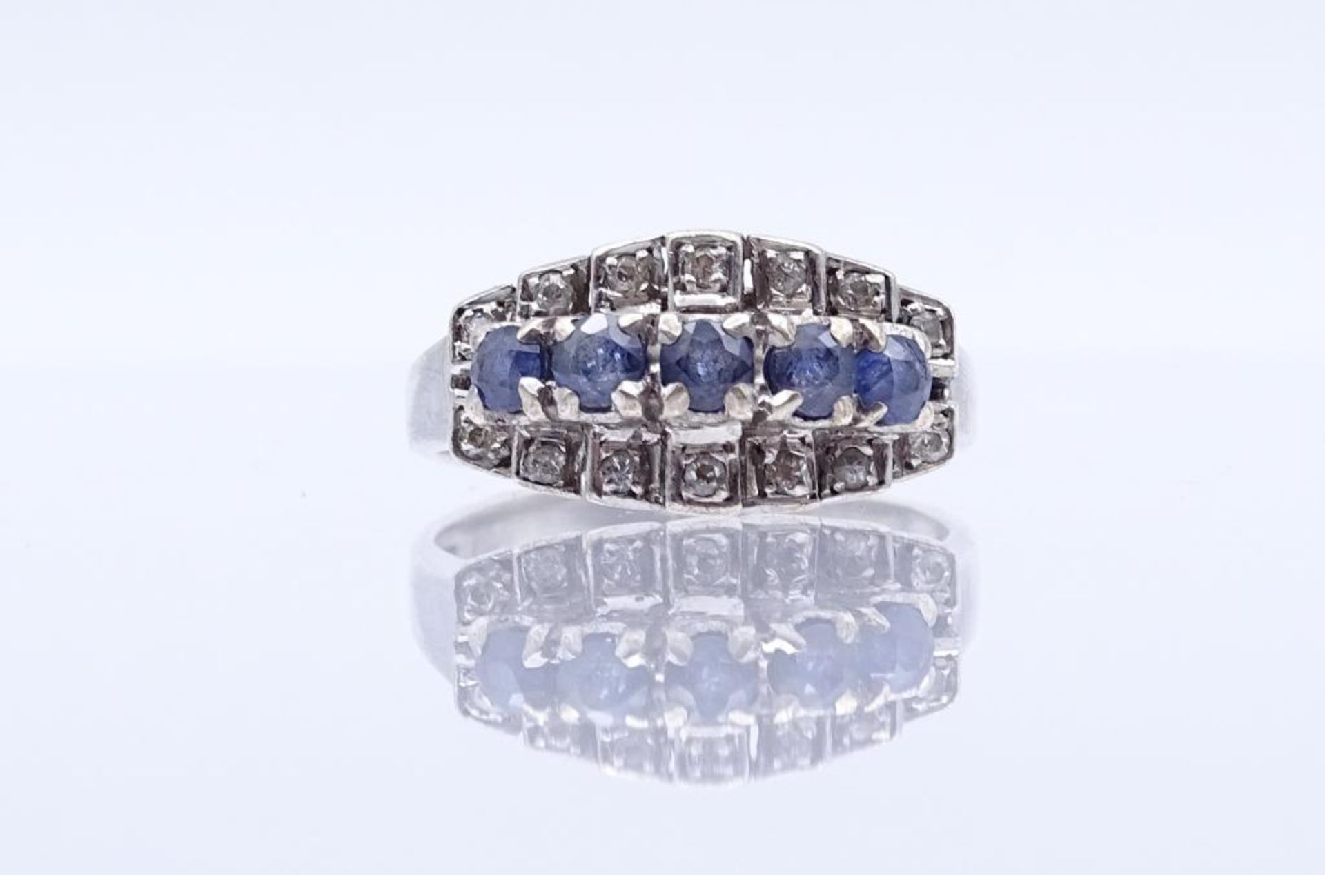 Sterling Silber Ring mit klaren und blauen Steinen (Saphire?), Silber 925/000, 2,9gr., RG 50- - - - Bild 3 aus 5