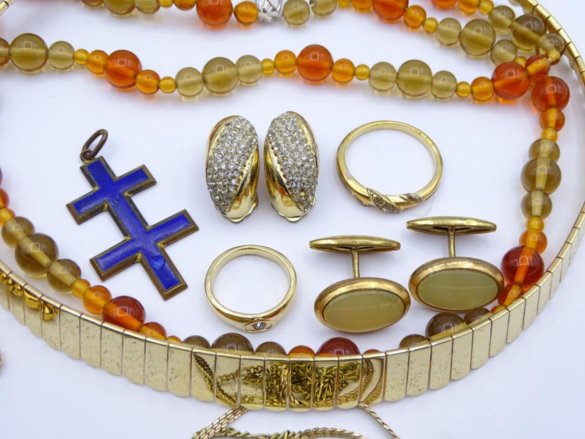 Konvolut div. Modeschmuck + zwei Armbanduhren und eine Silber Brosche mit Perlen,Dugena und Gama-( - Bild 7 aus 10