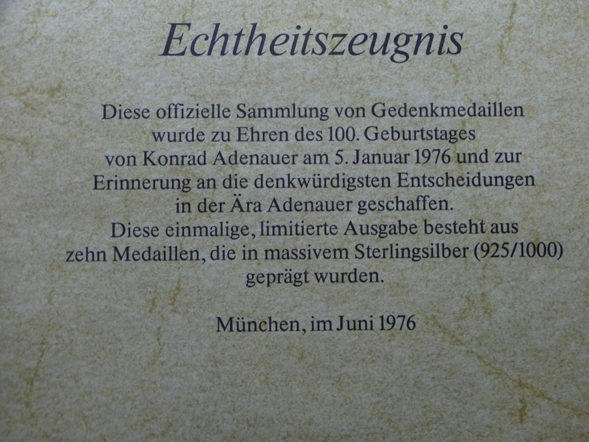 "Die Ära Adenauer",Sammlung von Gedenkmedaillen,Sterling Silber 925/00- - -22.61 % buyer's premium - Bild 4 aus 5