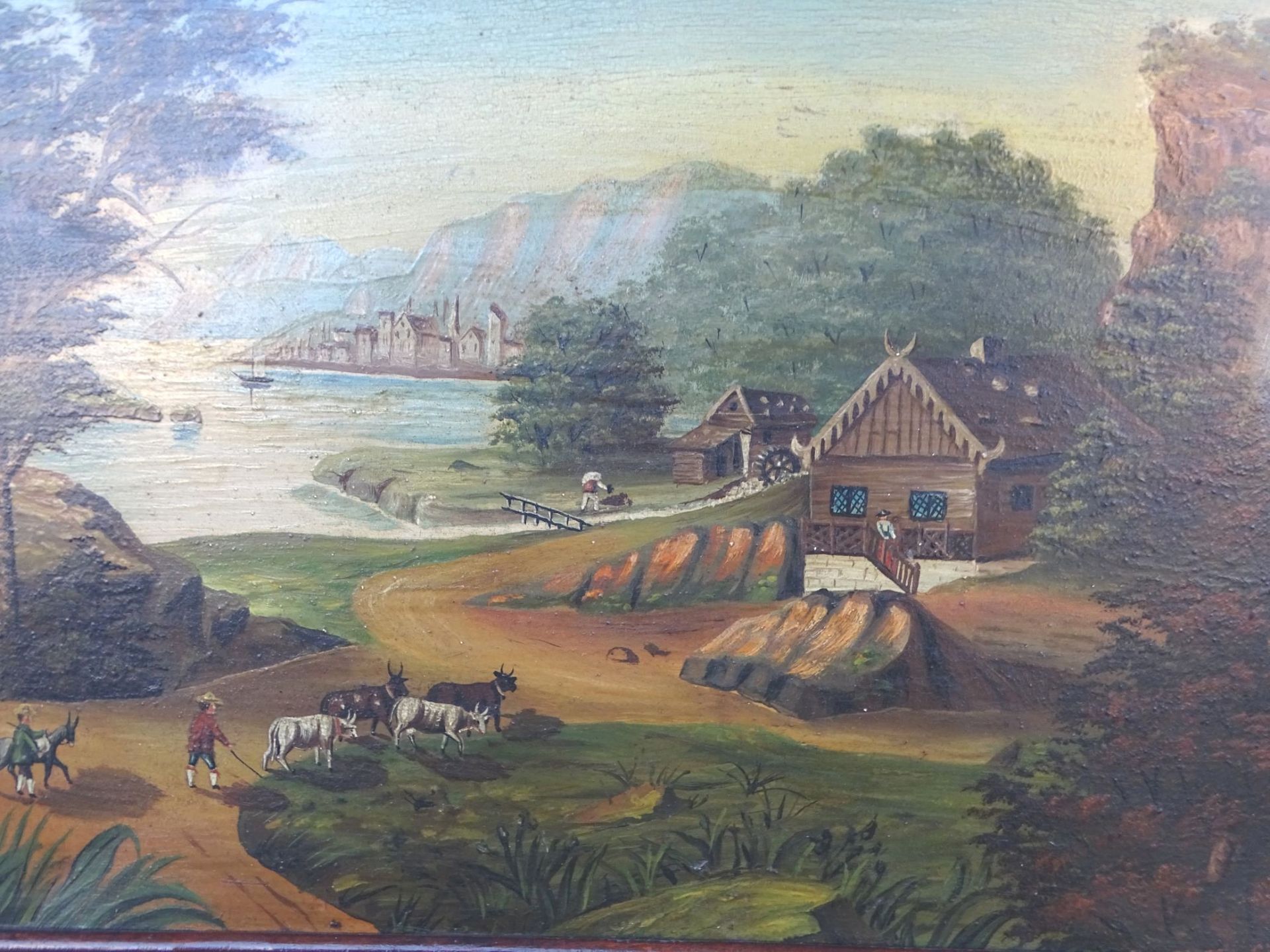 Johannes Pfannstiel (1856) Uetersen, 1873, Landschaft an See, Öl/Blech,32x43 cm gerahmt, - Bild 3 aus 5