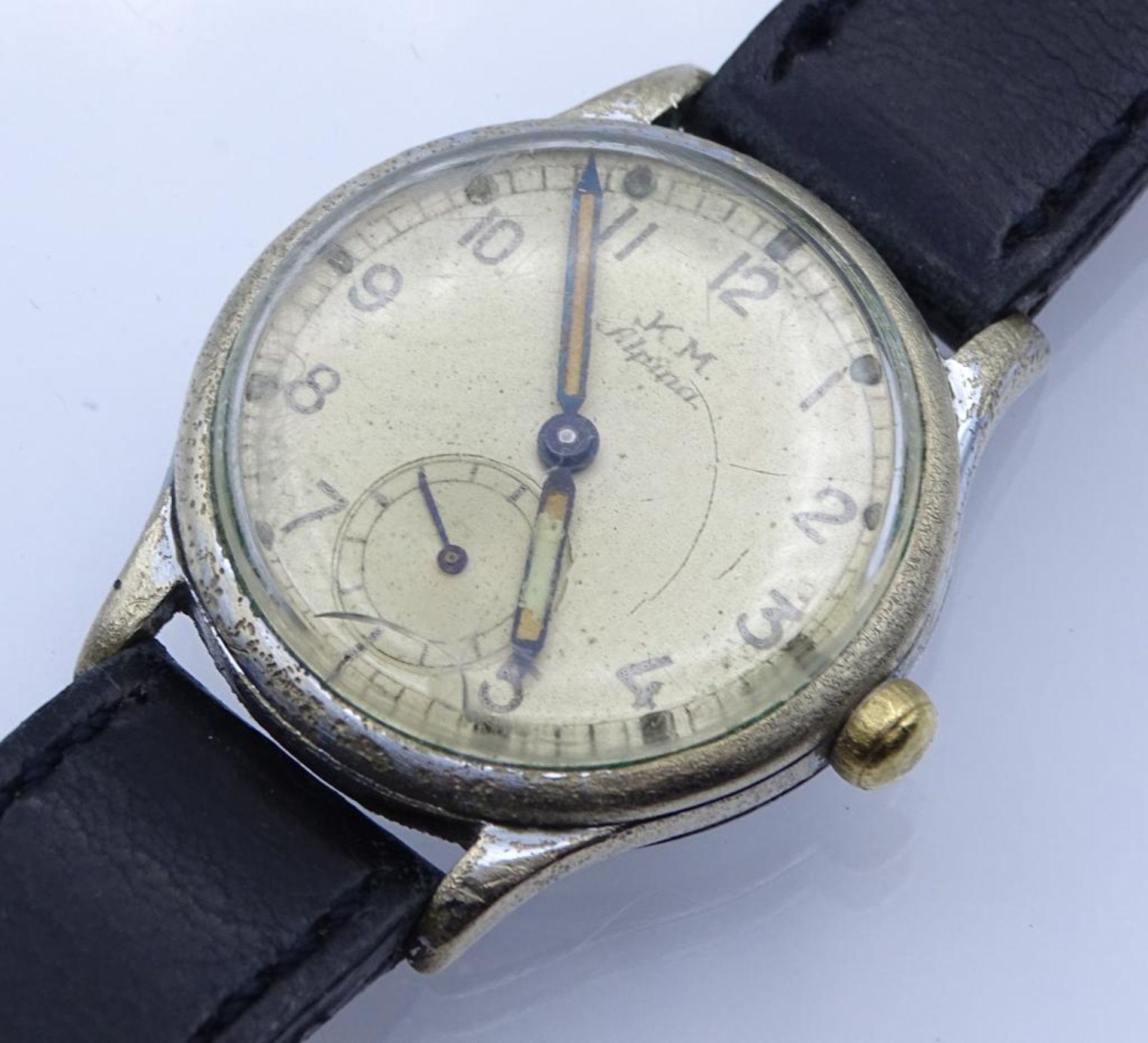 Kriegsmarine Armbanduhr "K.M.Alpina", Cal. 486, Edelstahlgehäuse,mechanisch,Werk läuft, Band - Bild 2 aus 6