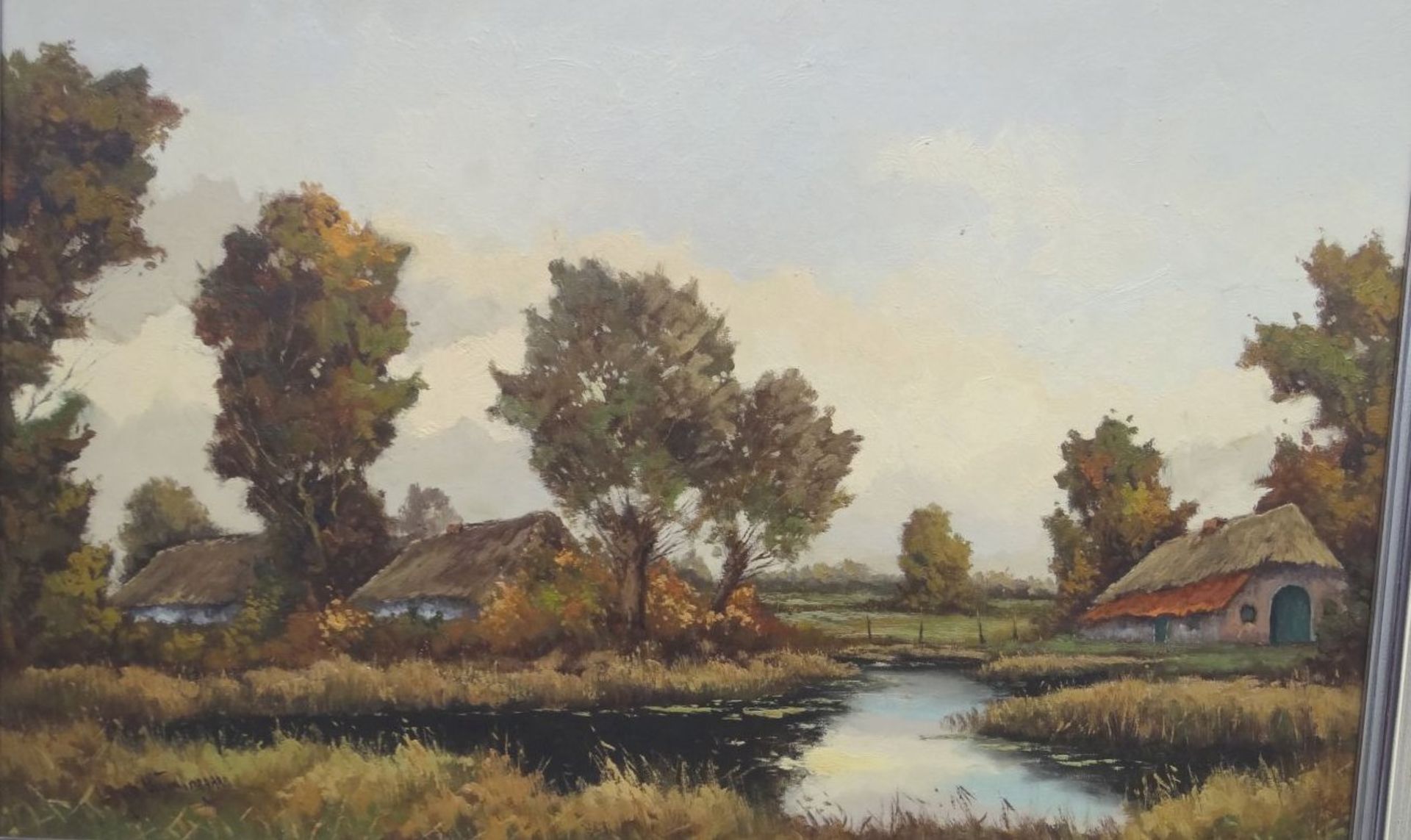 unleserl. signierte norddt. Landschaft mit Bauernhöfen, Öl/Leinen, gerahmt, RG 78x105- - -22.61 % - Bild 2 aus 5