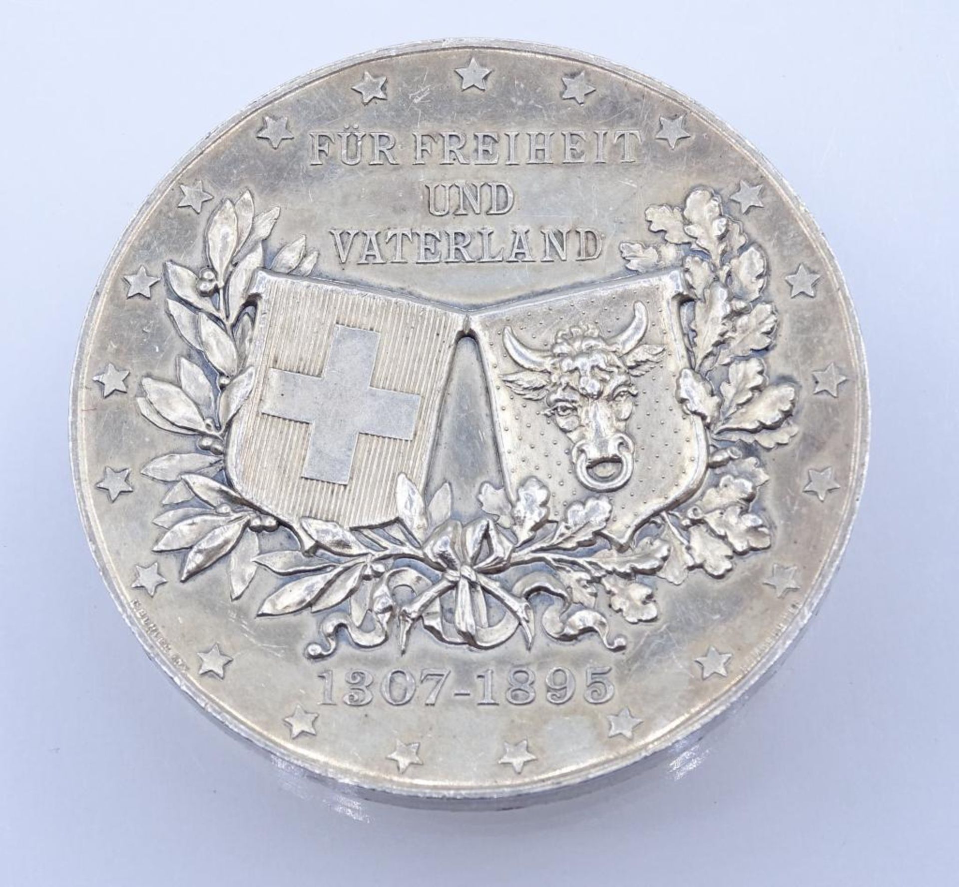 Silber Medaille "Für Freiheit und Vaterland" 1307-1895, 53,9gr., d- 4,98c- - -22.61 % buyer's - Bild 3 aus 3