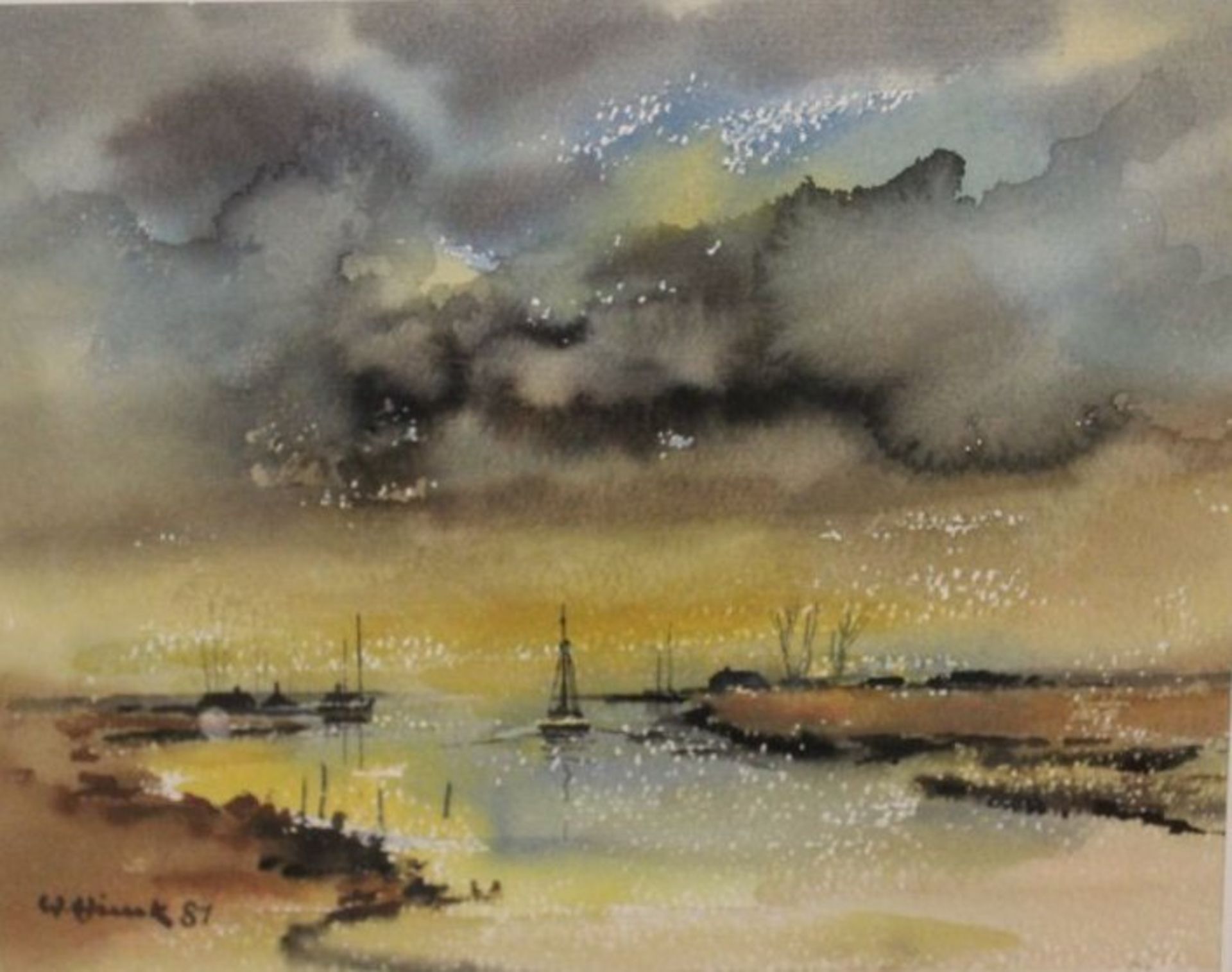 Willy HINCK (1915-2002) "Flusslandschaft", Aquarell, gerahmt/Glas, RG 34 x 40cm.- - -22.61 % buyer's