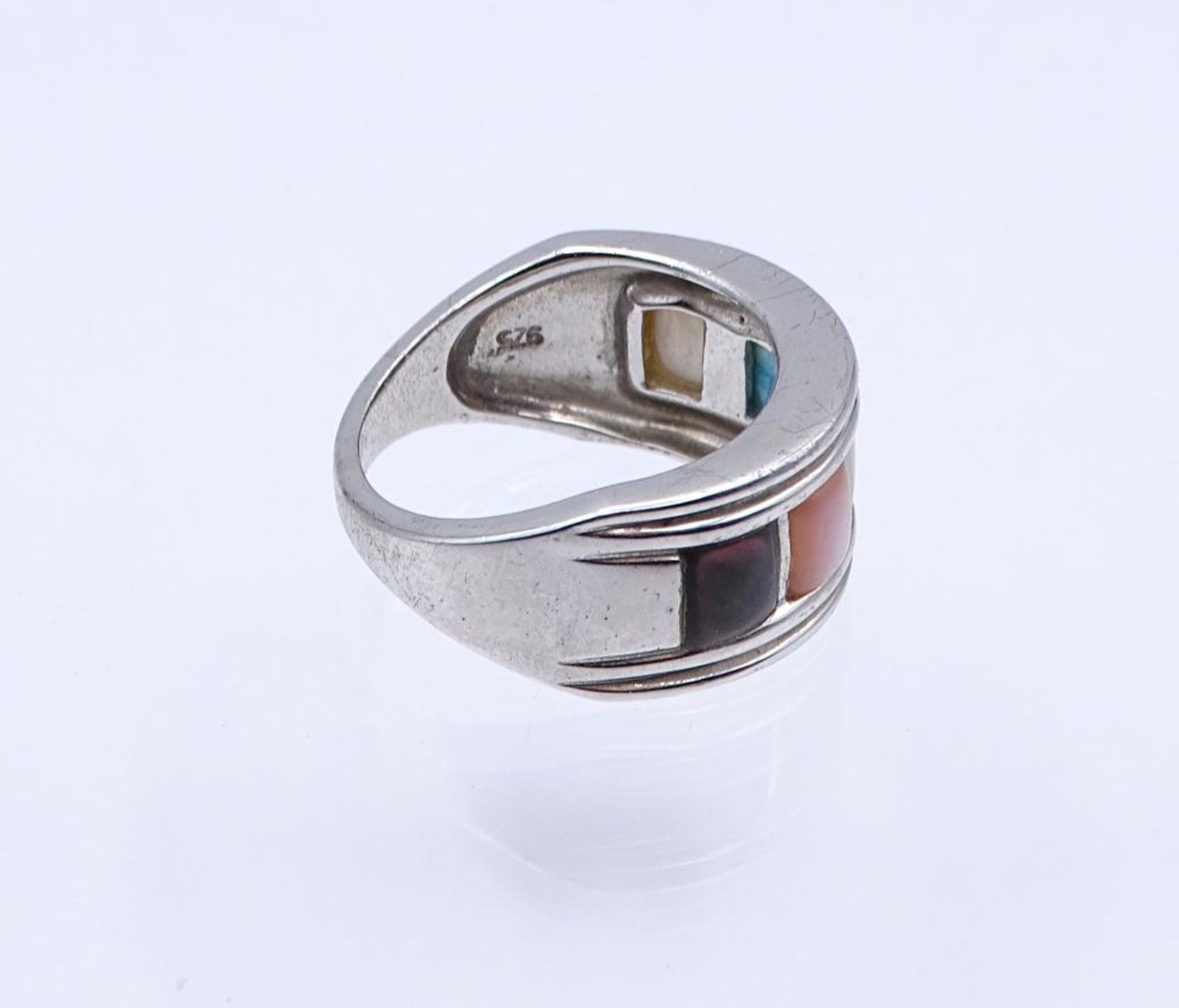 Silber Ring mit mehrfarbigen Perlmutt Besatz, Silber 7,9gr., RG 60- - -22.61 % buyer's premium on - Bild 2 aus 3