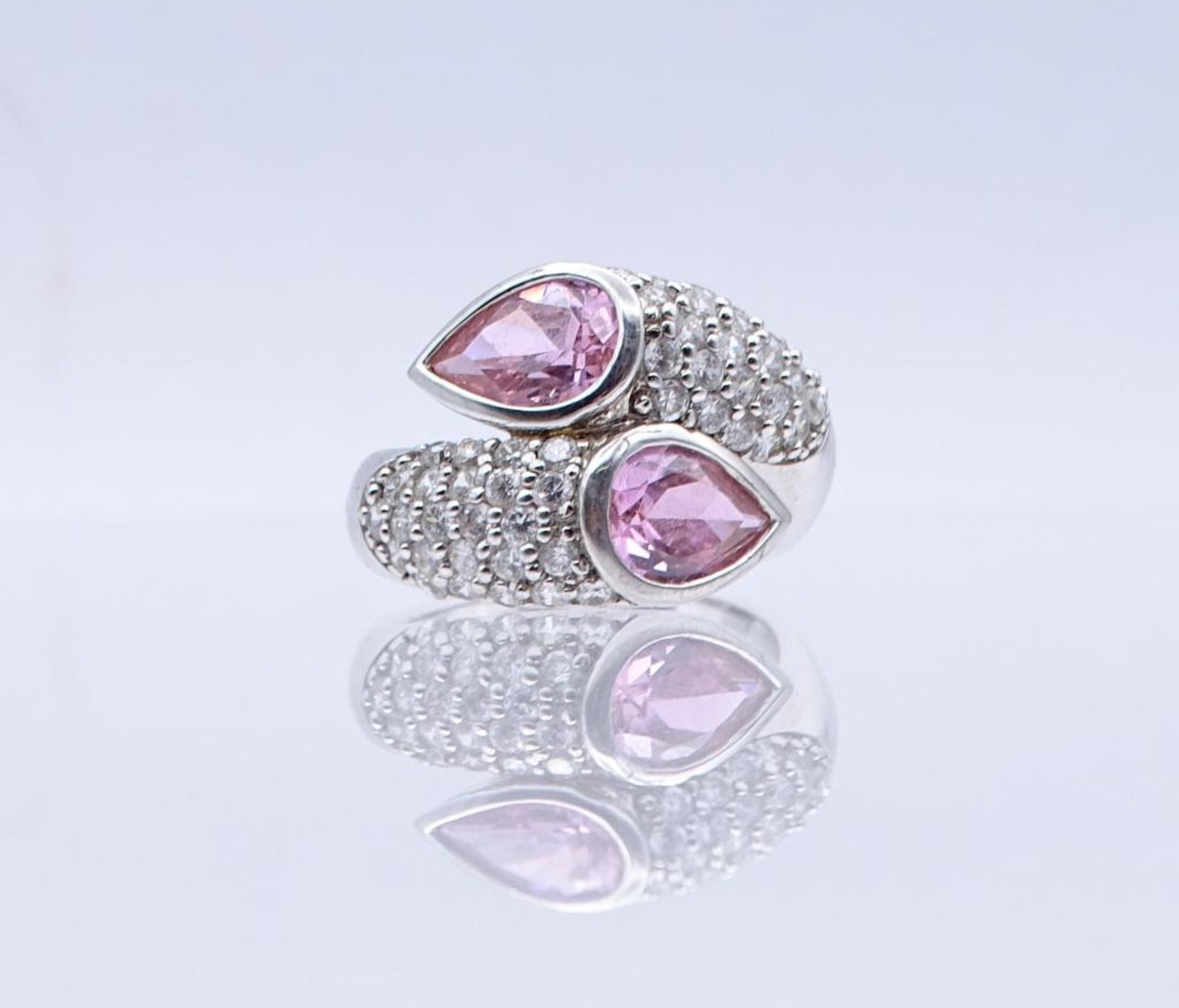 Silber Ring mit pinken und klaren Steinen, 9,9gr., RG 60- - -22.61 % buyer's premium on the hammer