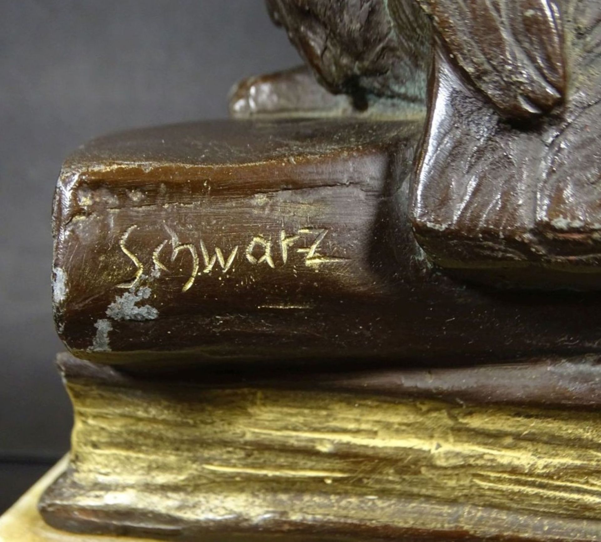 Schwarz, signierte Bronze "Eule auf Bücher" Marmorsockel, H-30 cm, 11x16 cm, 6,3 kg- - -22.61 % - Bild 5 aus 7