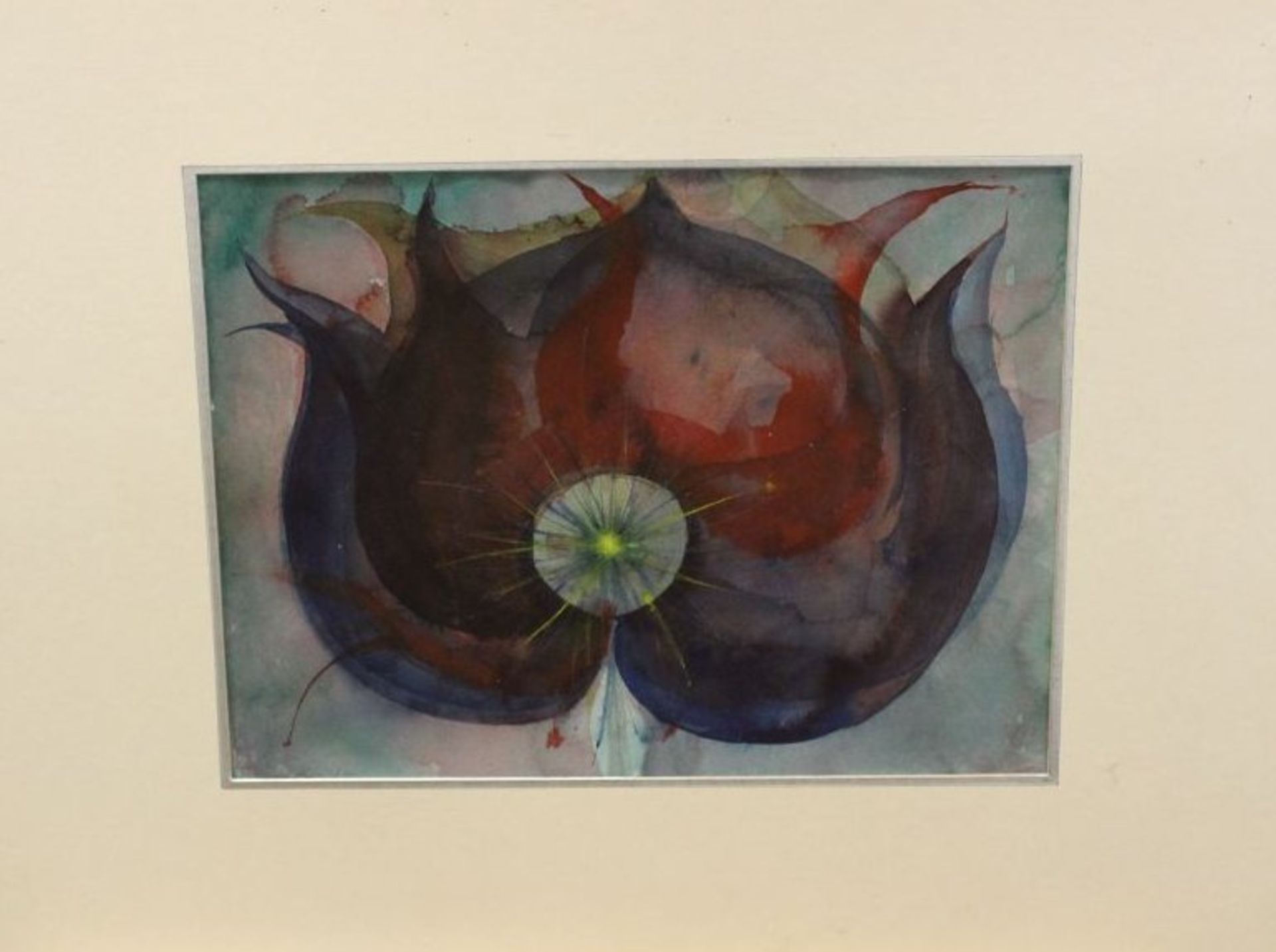 l.u. unleserl.signiert '81, abstrakte Komposition, Aquarell, ungerahmt in Passepartout, 50 x - Bild 3 aus 3