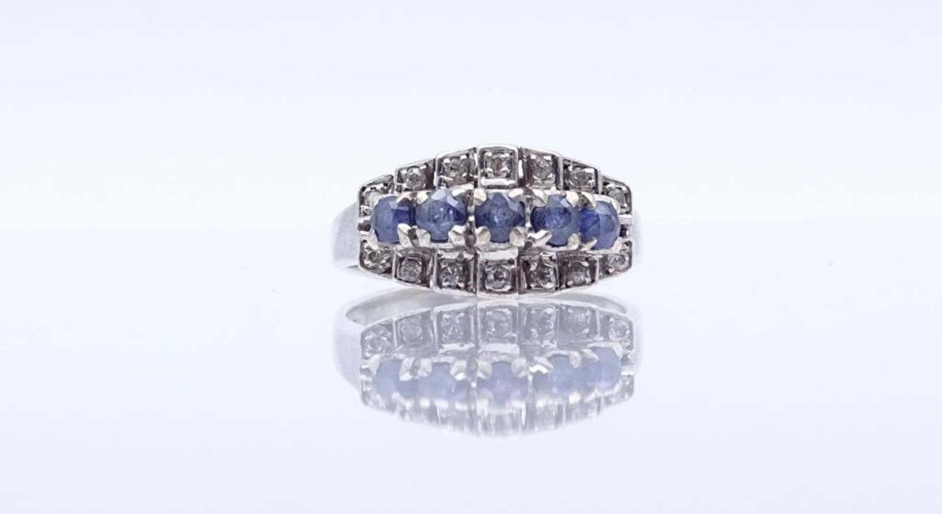Sterling Silber Ring mit klaren und blauen Steinen (Saphire?), Silber 925/000, 2,9gr., RG 50- - -