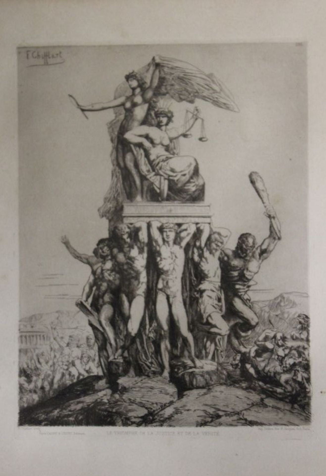 Radierung nach Chiflart, Le Triomphe de la Justice et de la Vérité, ger./Glas, RG 43 x 35cm- - -22.