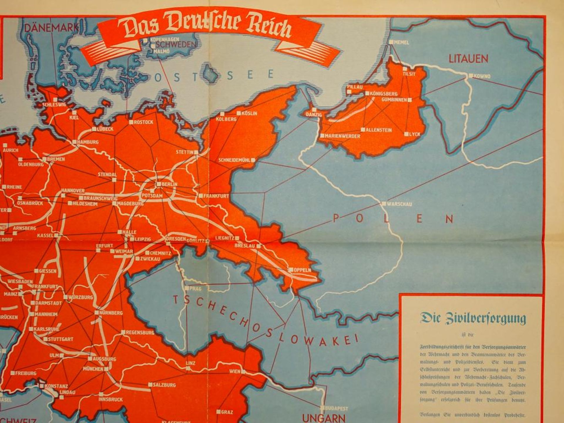 "Das Deutsche Reich" Landkarte um 1938, 40x60 cm- - -22.61 % buyer's premium on the hammer - Bild 3 aus 6