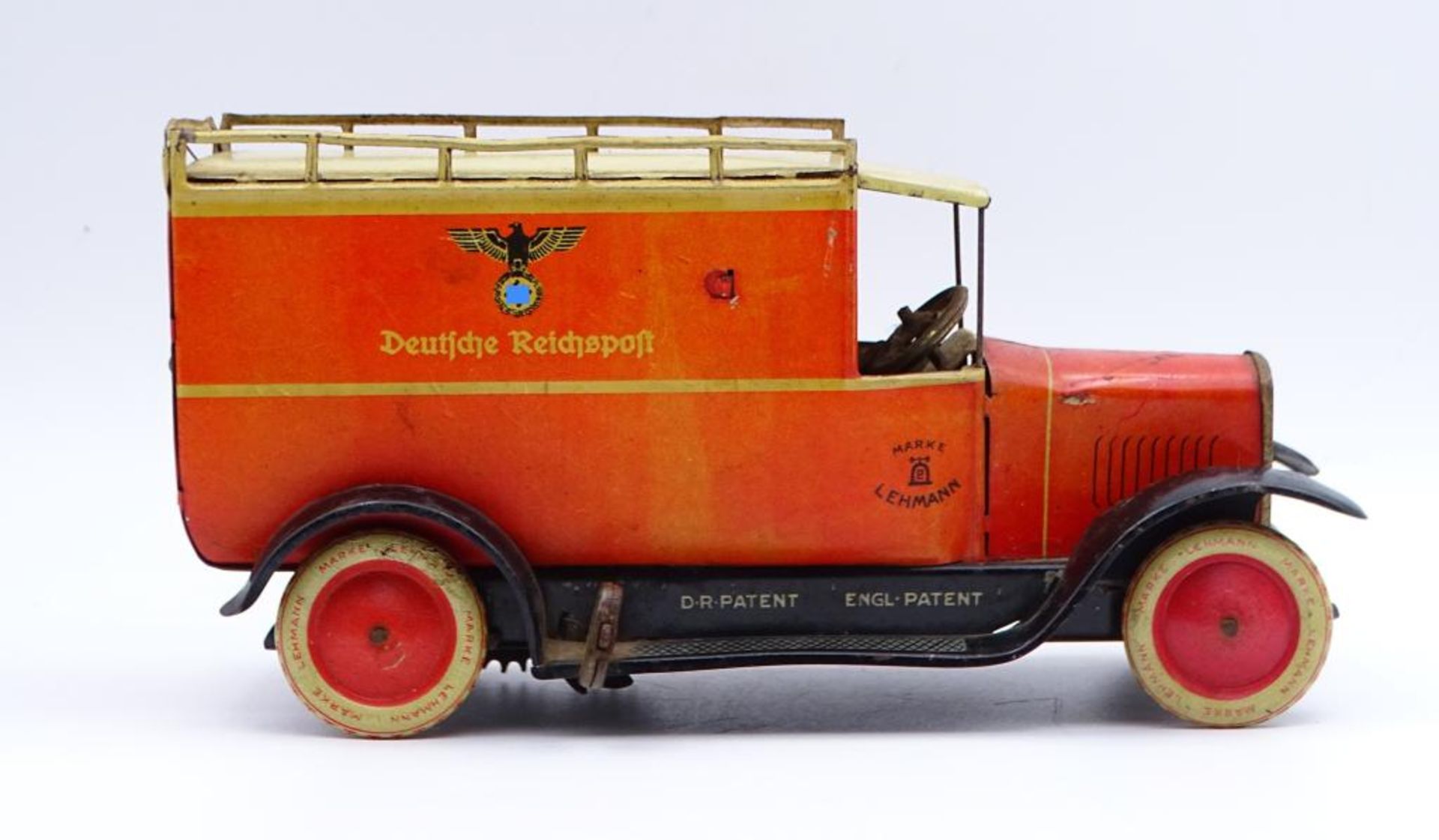Blech-Postauto "DEUTSCHE REICHSPOST", Modell Nummer #786 mit Hoheitszeichen, Firma LEHMANN , mit - Bild 4 aus 10