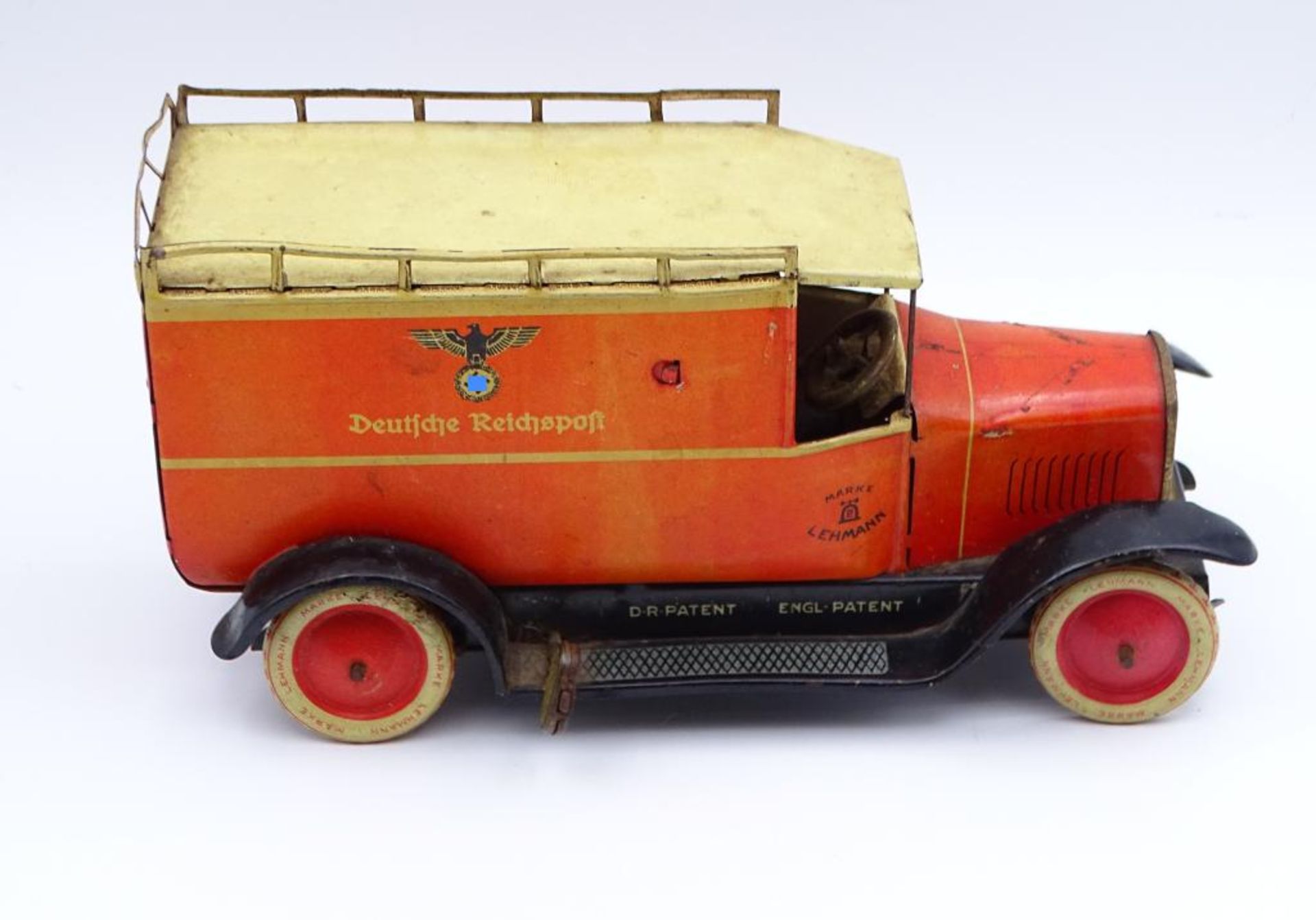 Blech-Postauto "DEUTSCHE REICHSPOST", Modell Nummer #786 mit Hoheitszeichen, Firma LEHMANN , mit - Bild 5 aus 10