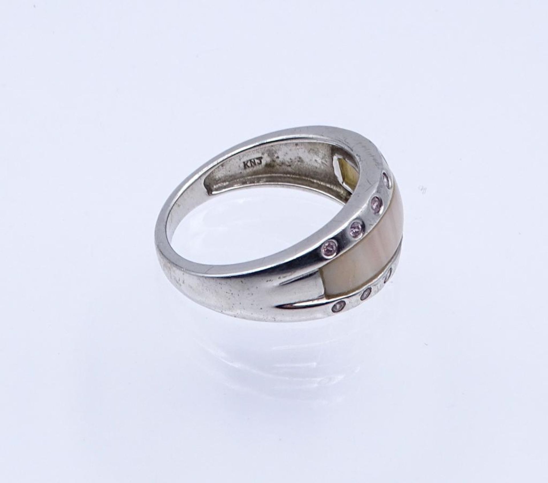 Silber Ring mit Perlmutt und pinken Steinen,Silber 925/000, 5,7gr., RG 60- - -22.61 % buyer's - Bild 2 aus 3