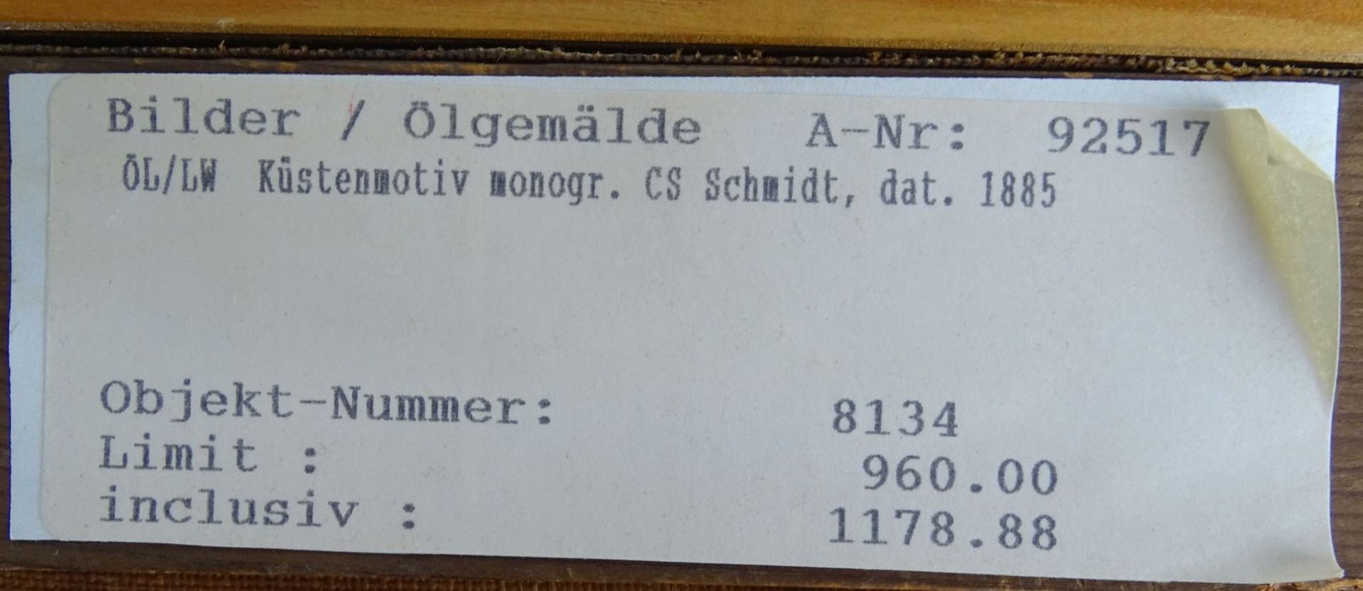 CS, 1885 /Carl Schmidt) "Fischerhaus am Ufer", Öl/Leinen, 24x34 cm, gerahmt RG 29x39 c- - -22.61 % - Bild 6 aus 6