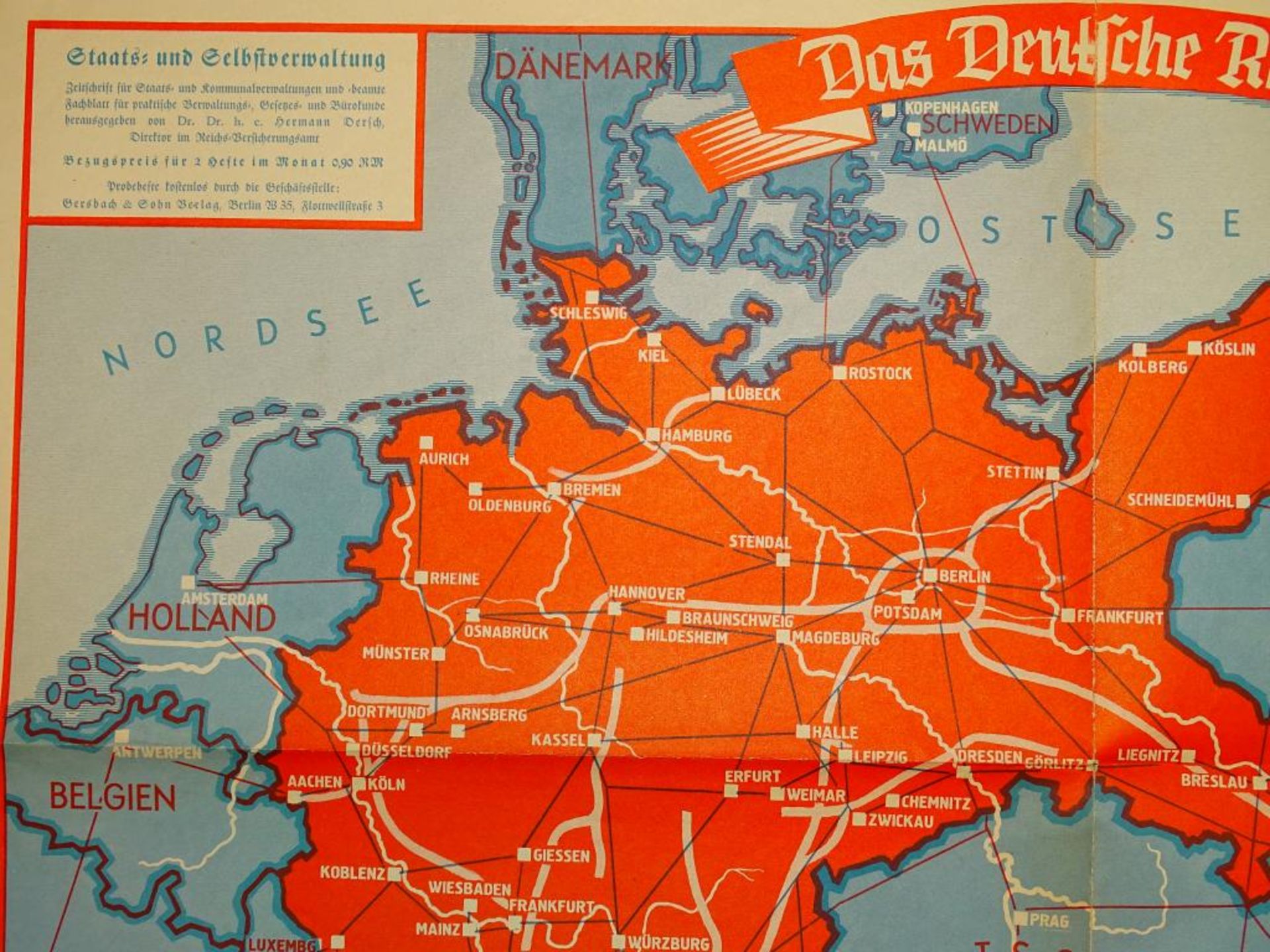 "Das Deutsche Reich" Landkarte um 1938, 40x60 cm- - -22.61 % buyer's premium on the hammer - Bild 2 aus 6