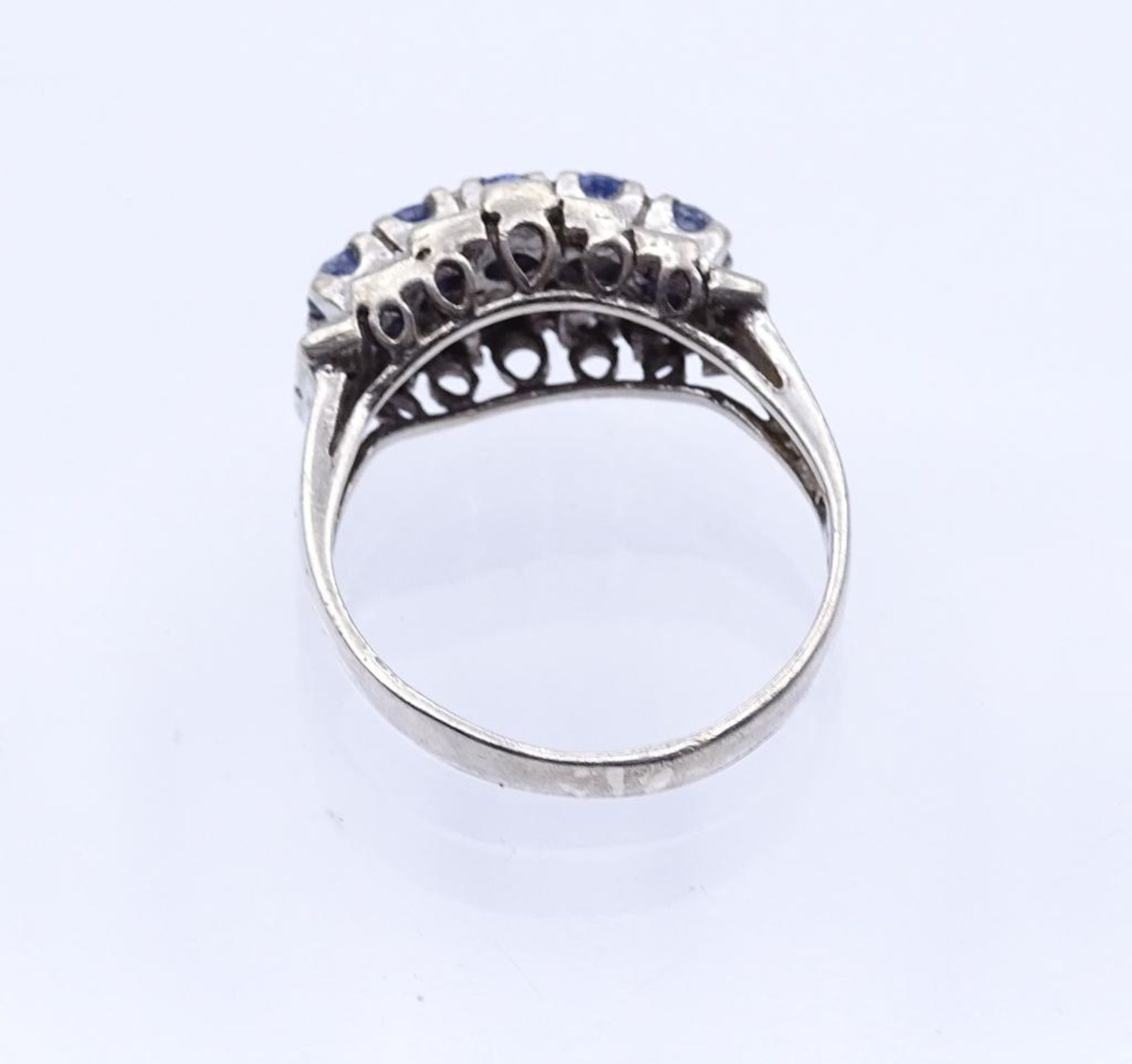 Sterling Silber Ring mit klaren und blauen Steinen (Saphire?), Silber 925/000, 2,9gr., RG 50- - - - Bild 5 aus 5