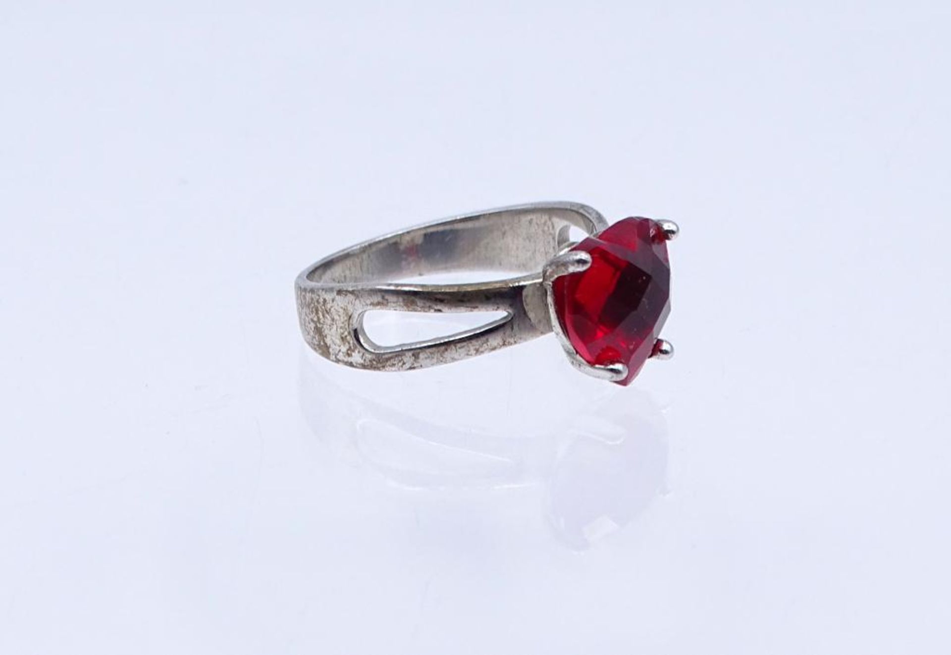 Farbstein-Silber-Ring,Silber 925/000, Rotes facettiertes Herz, 3,5gr., RG 58- - -22.61 % buyer's - Bild 2 aus 4