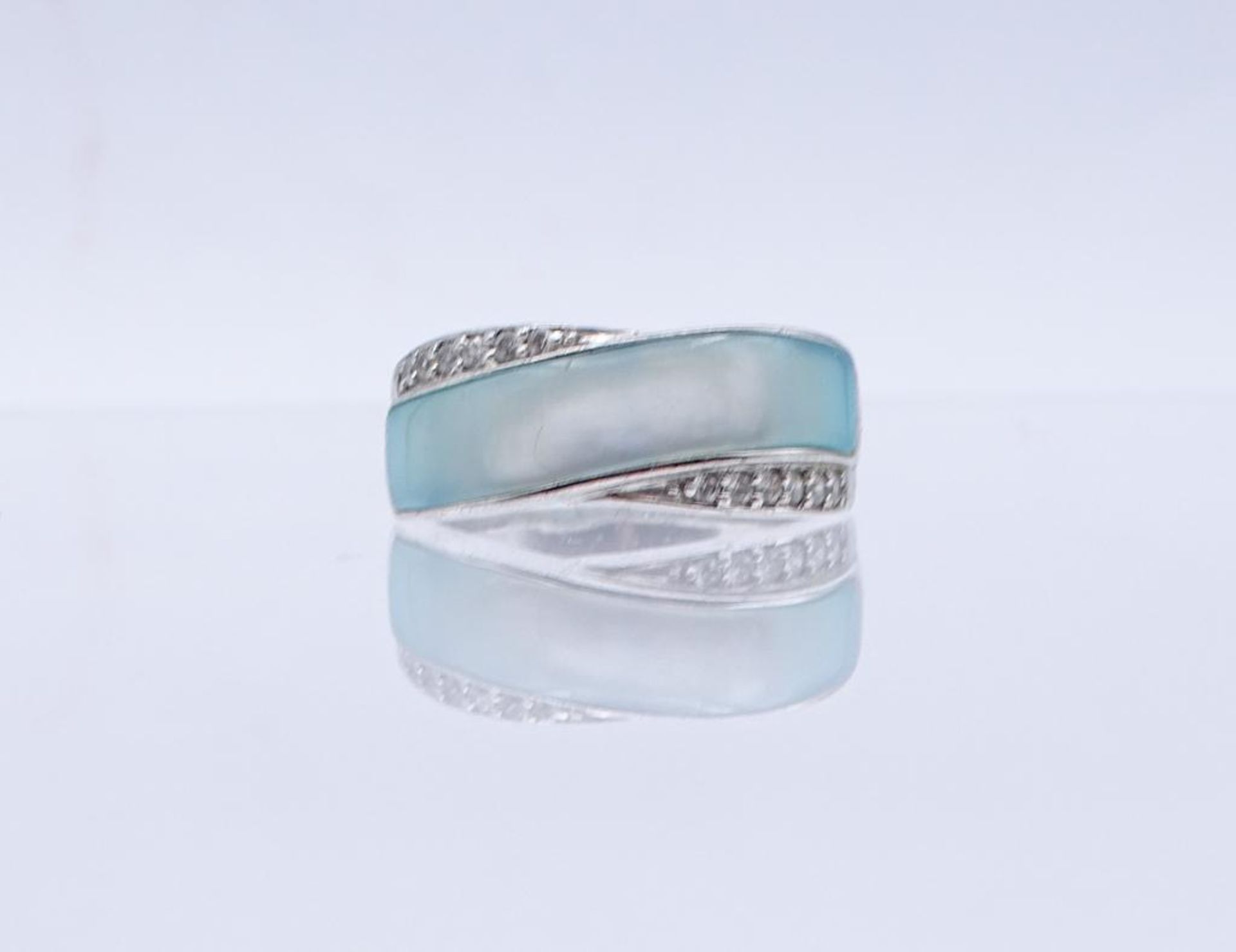 Silber Ring mit blauer Perlmutt und klaren Steinen, Silber 925/000, 6,10gr., RG 60- - -22.61 %