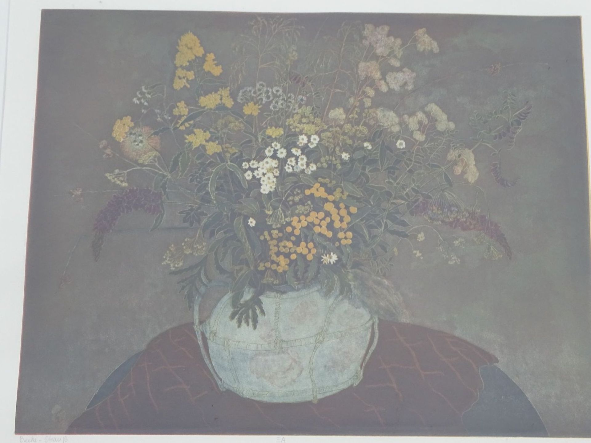 Beeke Strauß "Blumen" E.A., Lithografie, ger/Glas, RG 70x90 c- - -22.61 % buyer's premium on the