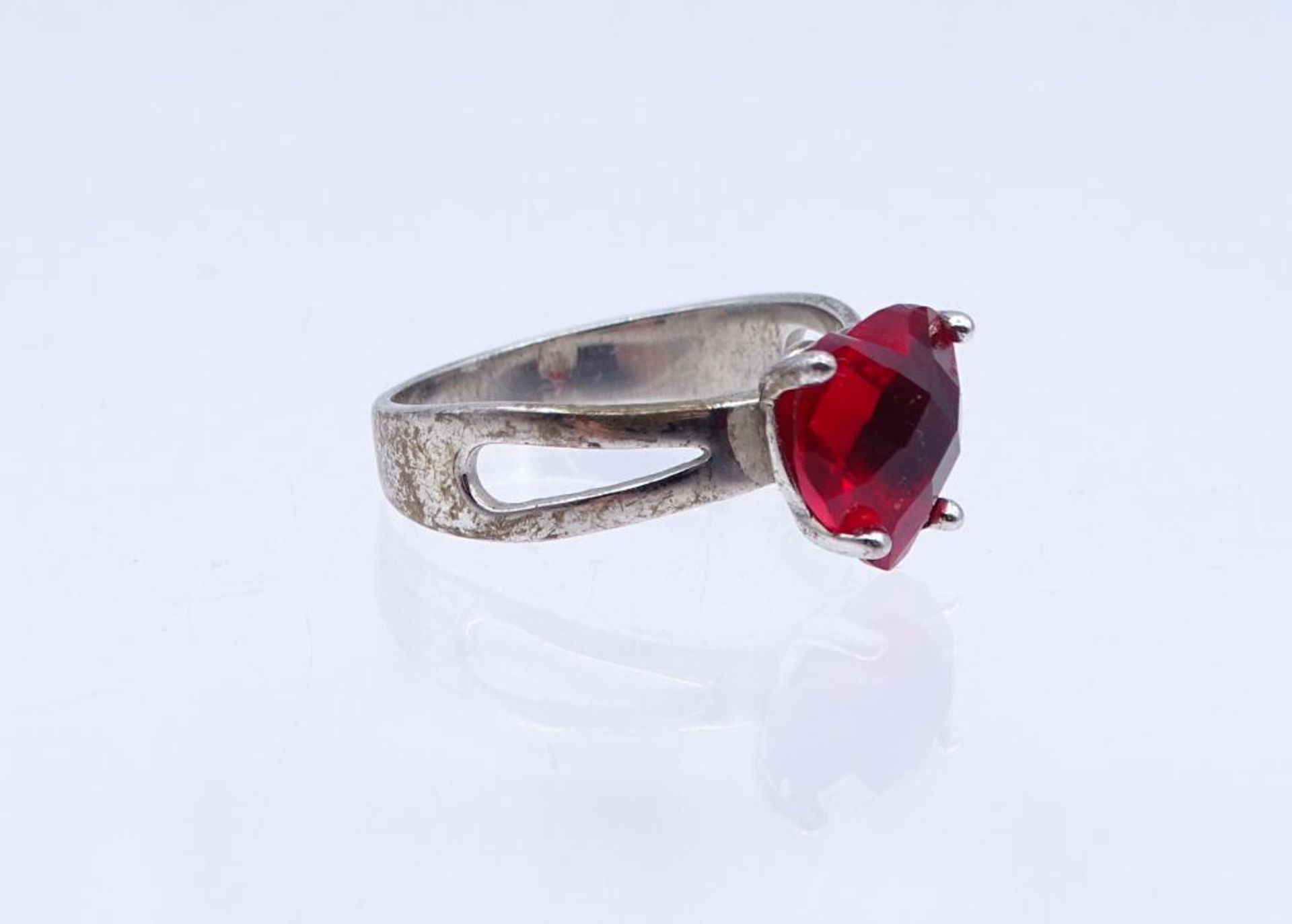 Farbstein-Silber-Ring,Silber 925/000, Rotes facettiertes Herz, 3,5gr., RG 58- - -22.61 % buyer's - Bild 3 aus 4
