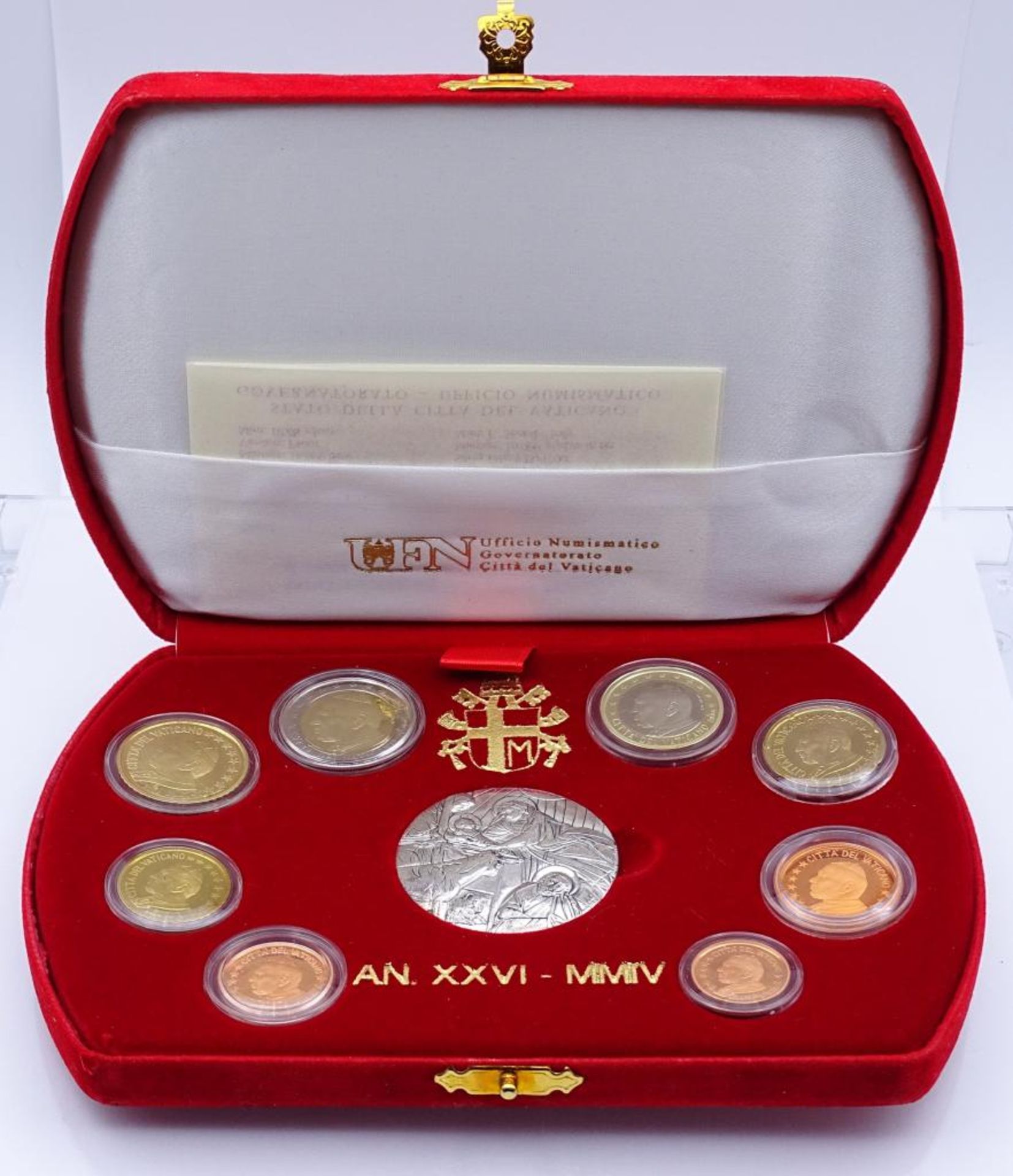 Münzserie -Pontifikat seiner heiligkeit Johannes Paul II., 2004, Euromünzsatz + Medaille Sterling