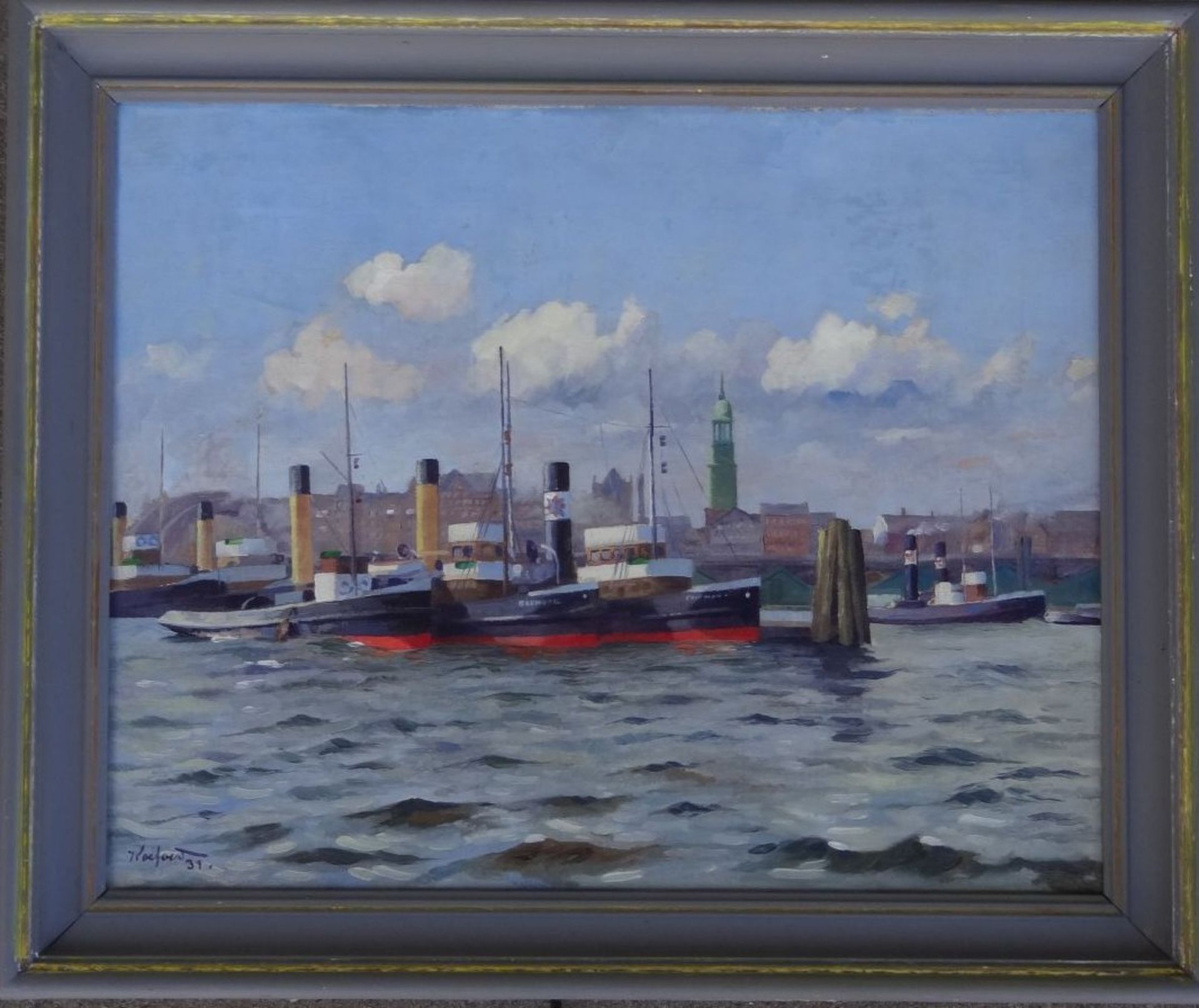 Koeford (oder ähnlich), 1931 "Hamburger Hafen", Öl/Leinen, gerahmt, RG 42x50 cm, frisch - Image 2 of 6