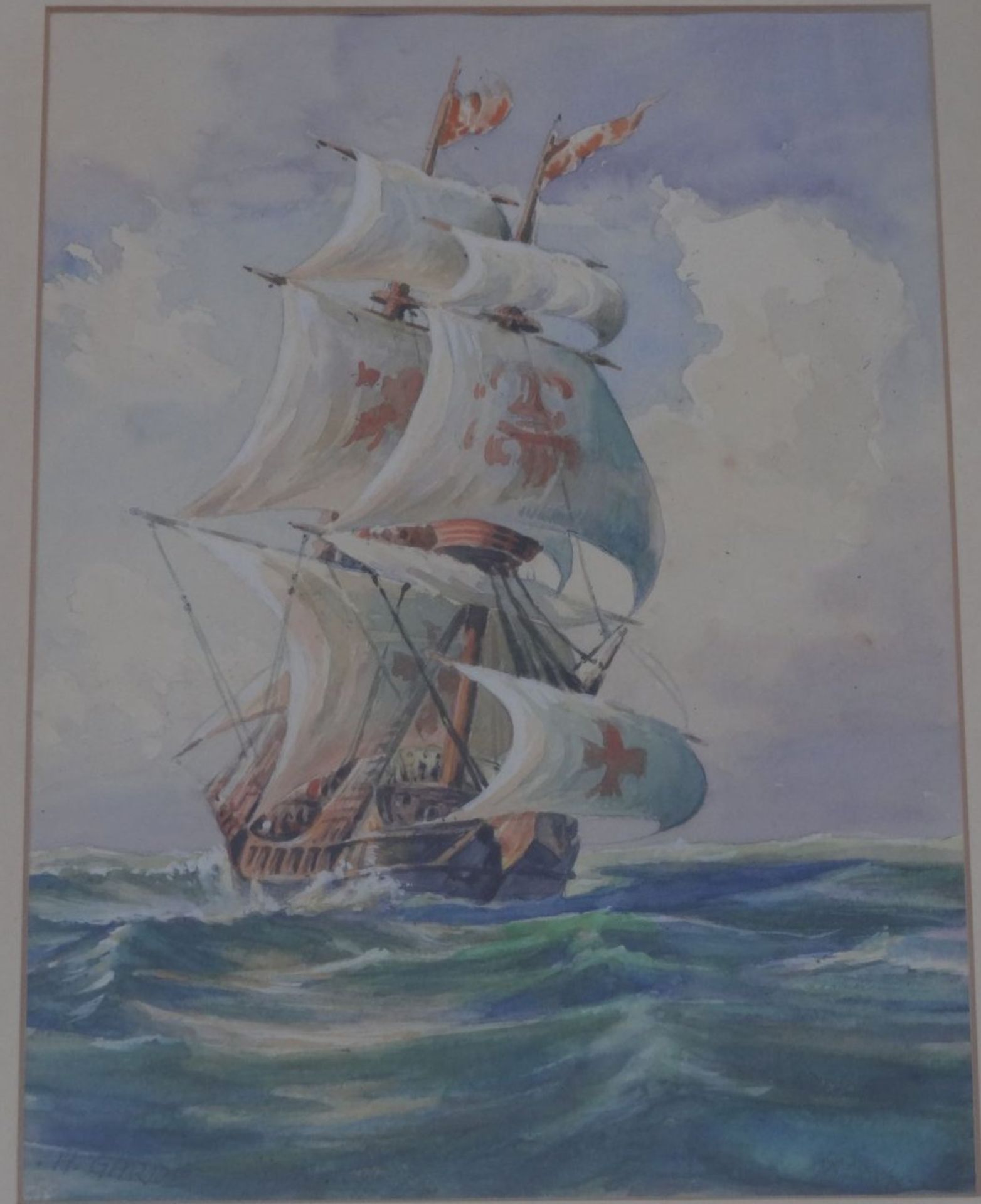 Henry GARDE (1923-1976) "Segelschiff" Aquarell, ger/Glas, RG 55x44 cm- - -22.61 % buyer's premium on