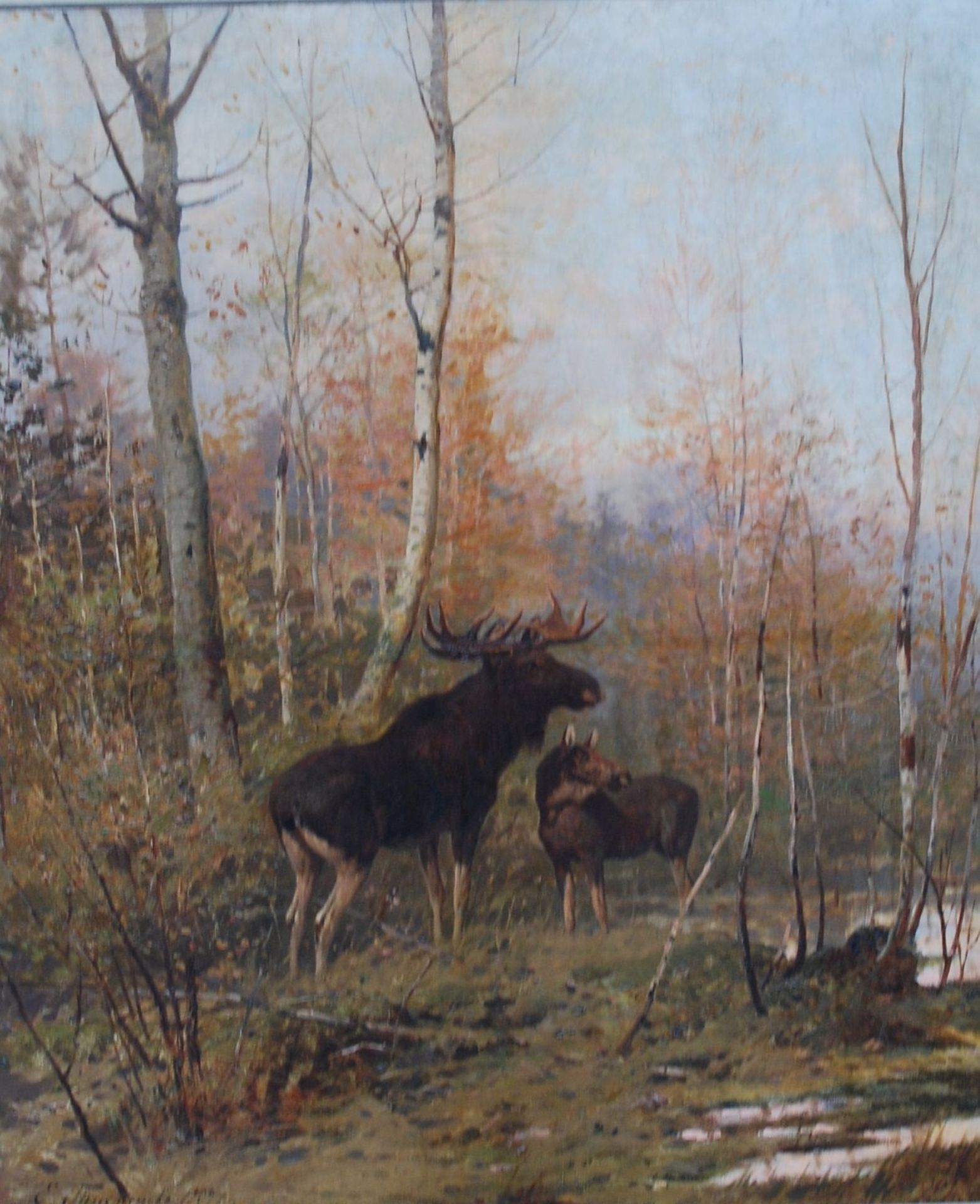 Efim TIKHMENEV (1869-1934), 1909 "Elche im Herbstwald", Öl/Leinen, ,82x67 cm, gerahmt, RG 100x84 cm,