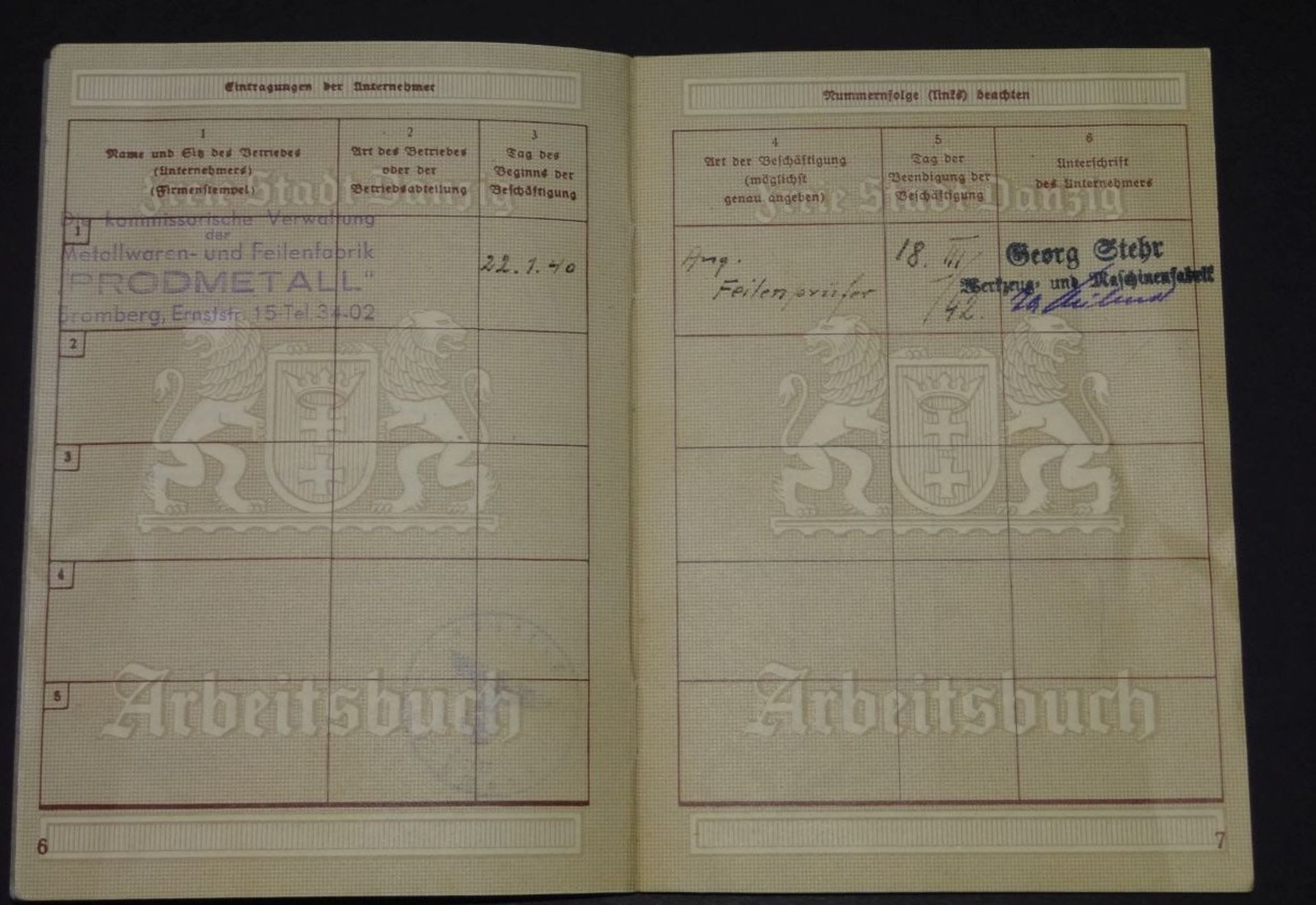 Arbeitsbuch "Freie Stadt Danzig" ab 1934- - -22.61 % buyer's premium on the hammer priceVAT margin - Bild 6 aus 6