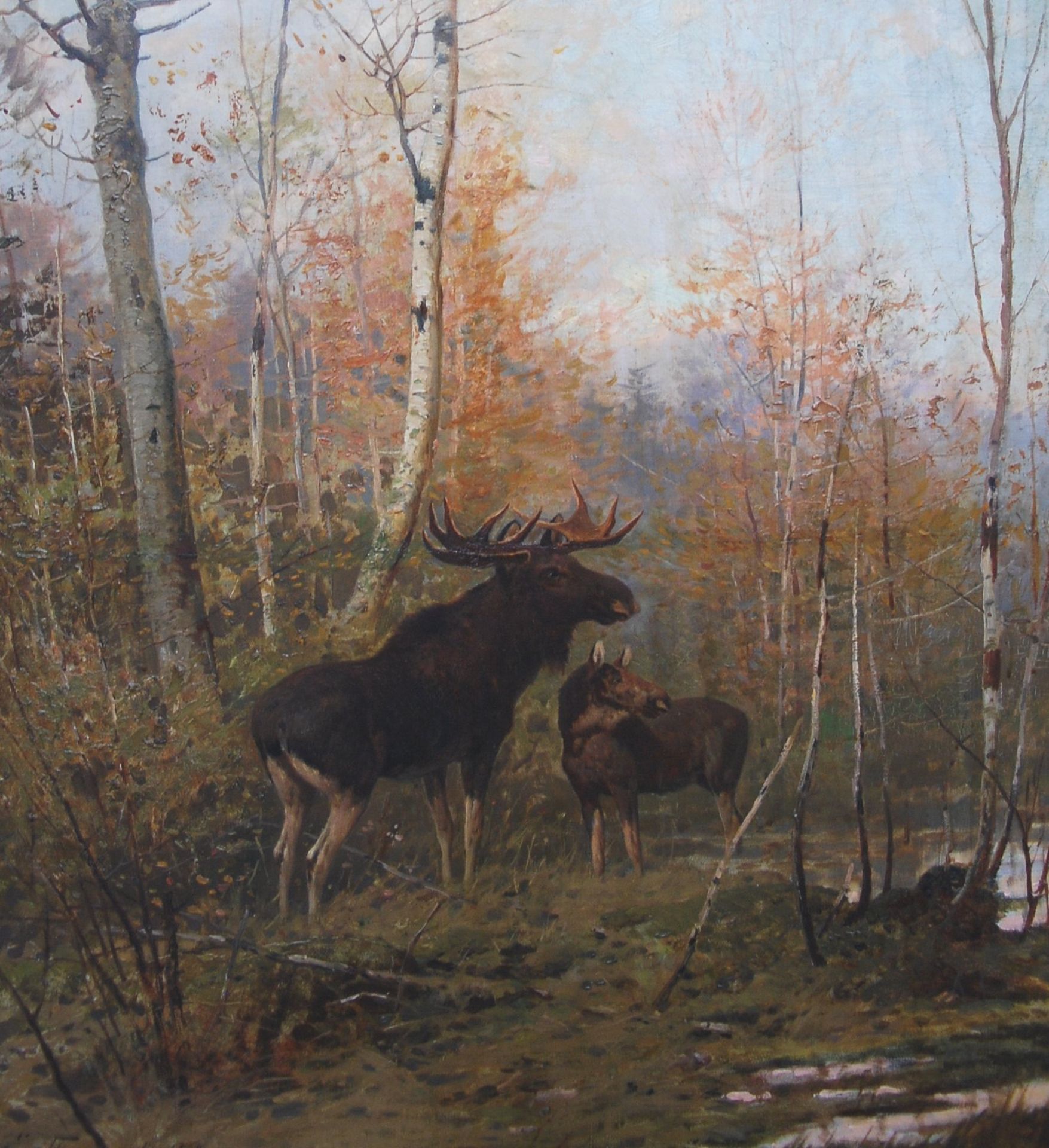 Efim TIKHMENEV (1869-1934), 1909 "Elche im Herbstwald", Öl/Leinen, ,82x67 cm, gerahmt, RG 100x84 cm, - Image 4 of 8